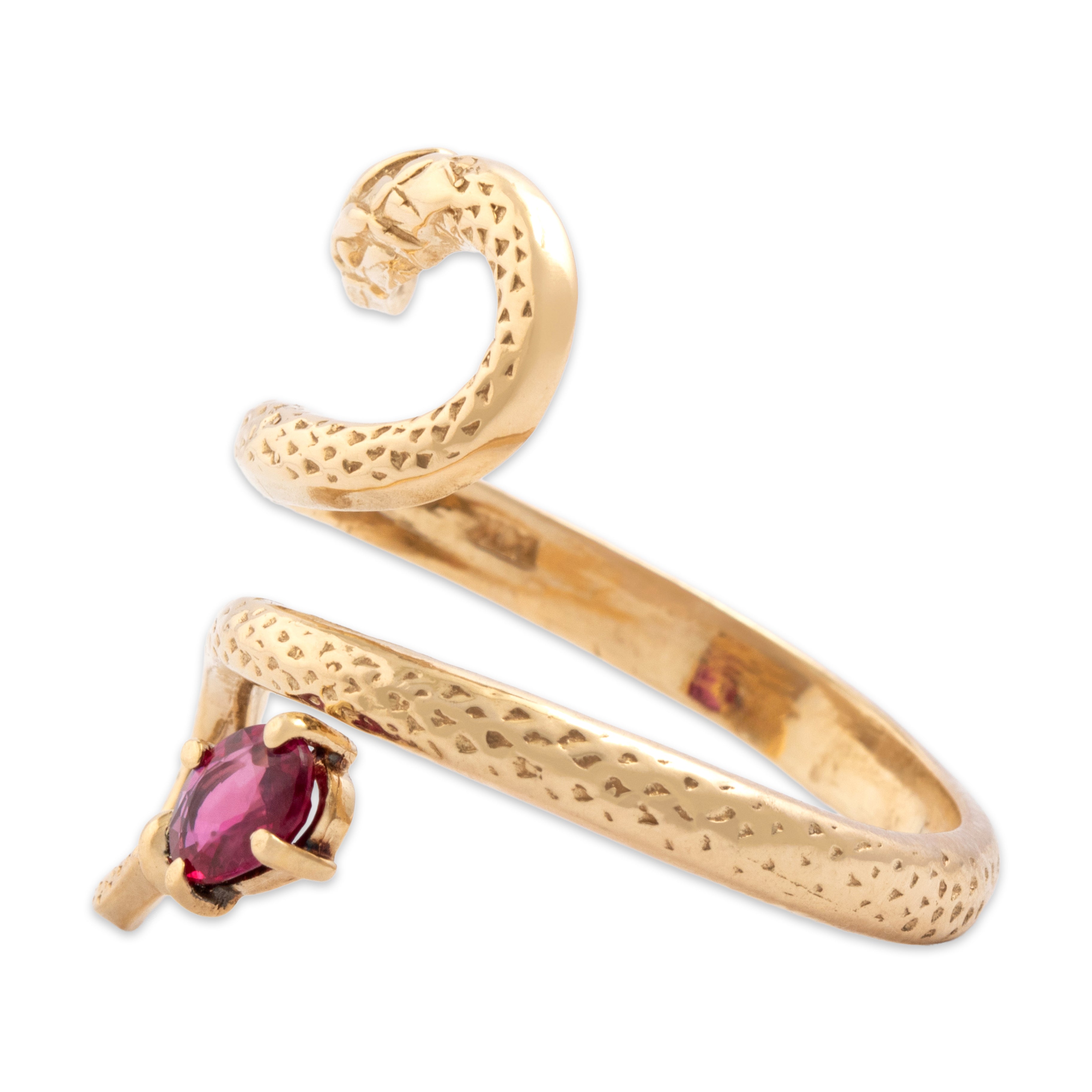 Vintage 14k Yellow Gold Ruby Striking Slithering Snake Wrap Ring - Side view