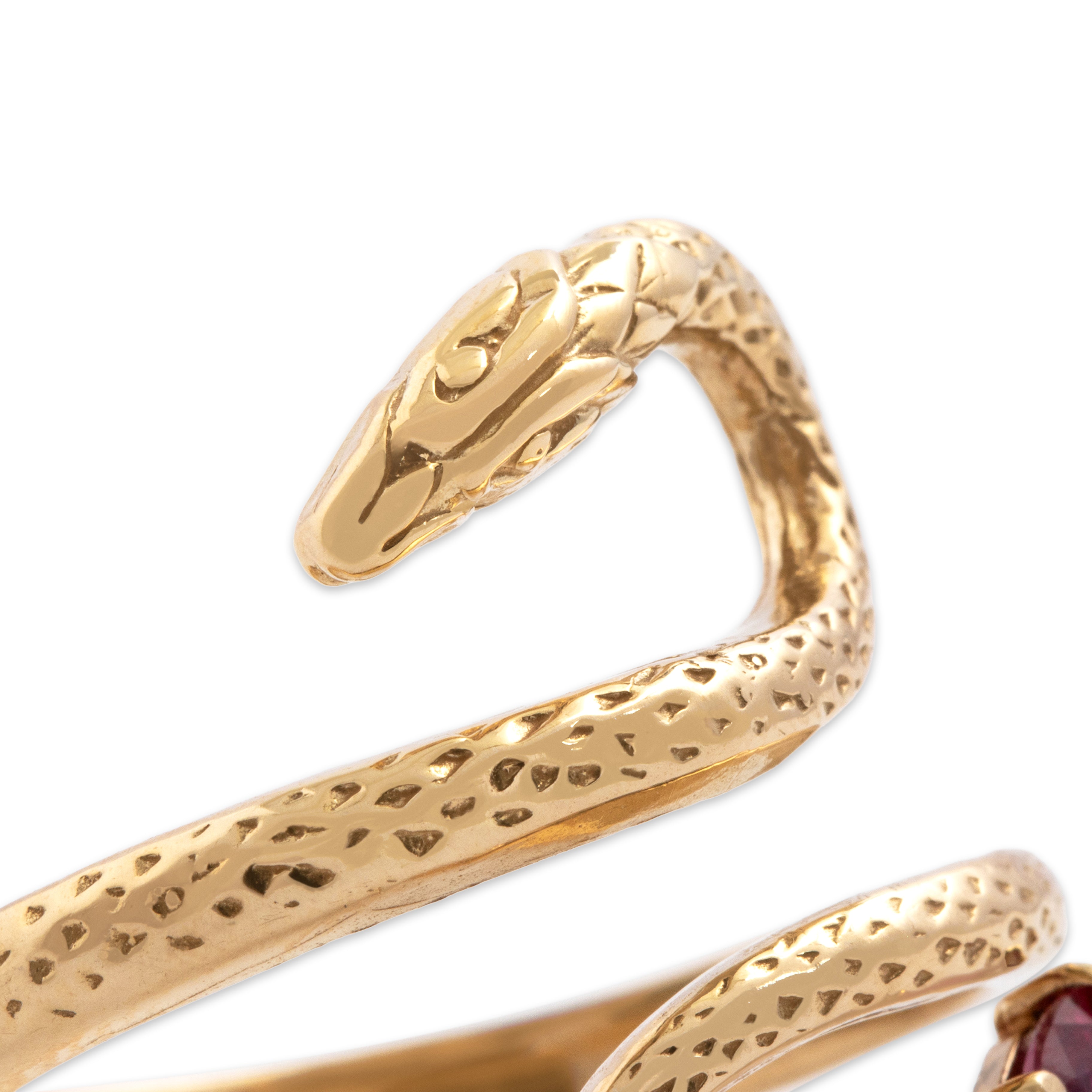 Vintage 14k Yellow Gold Ruby Striking Slithering Snake Wrap Ring - detail view #2