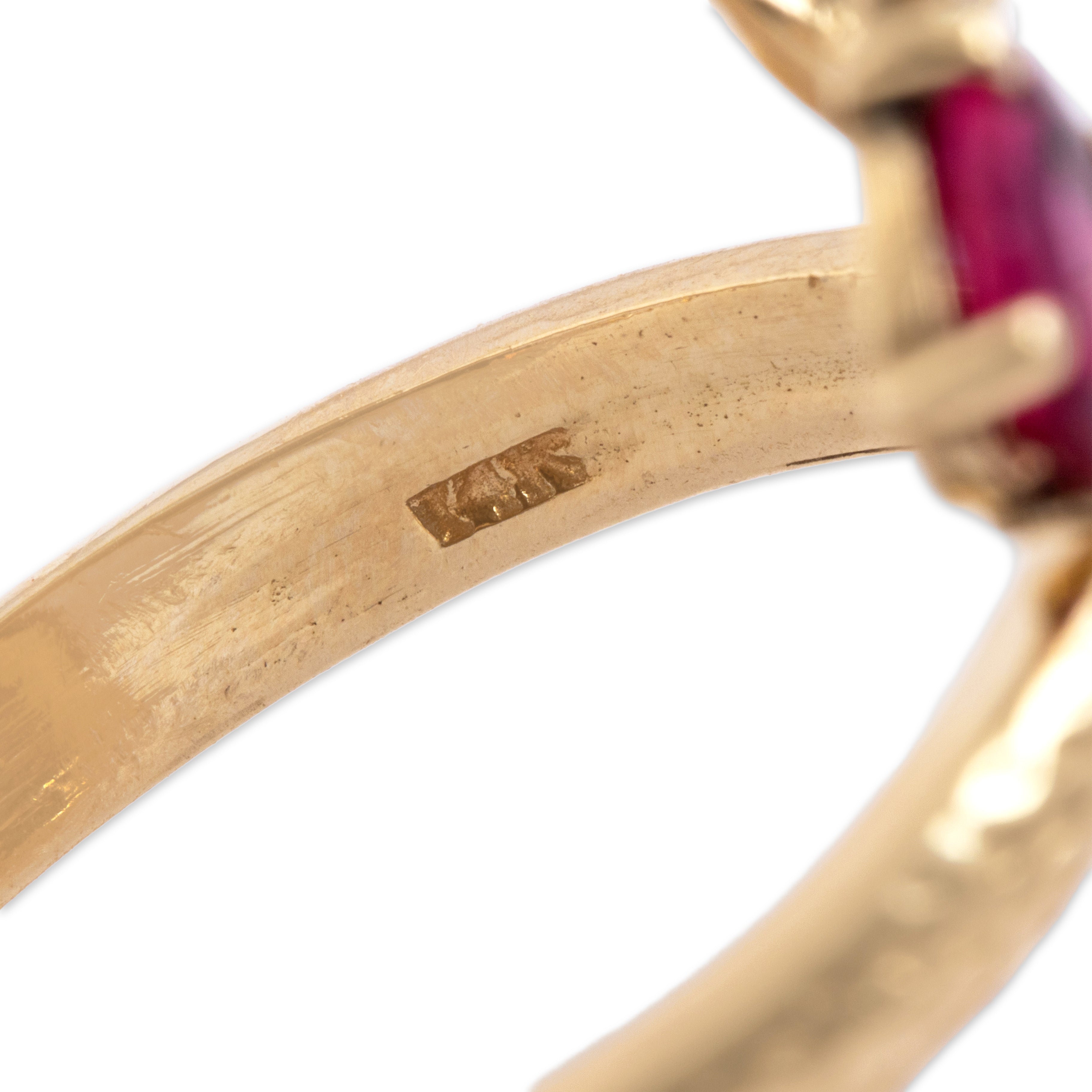 Vintage 14k Yellow Gold Ruby Striking Slithering Snake Wrap Ring - Hallmark view