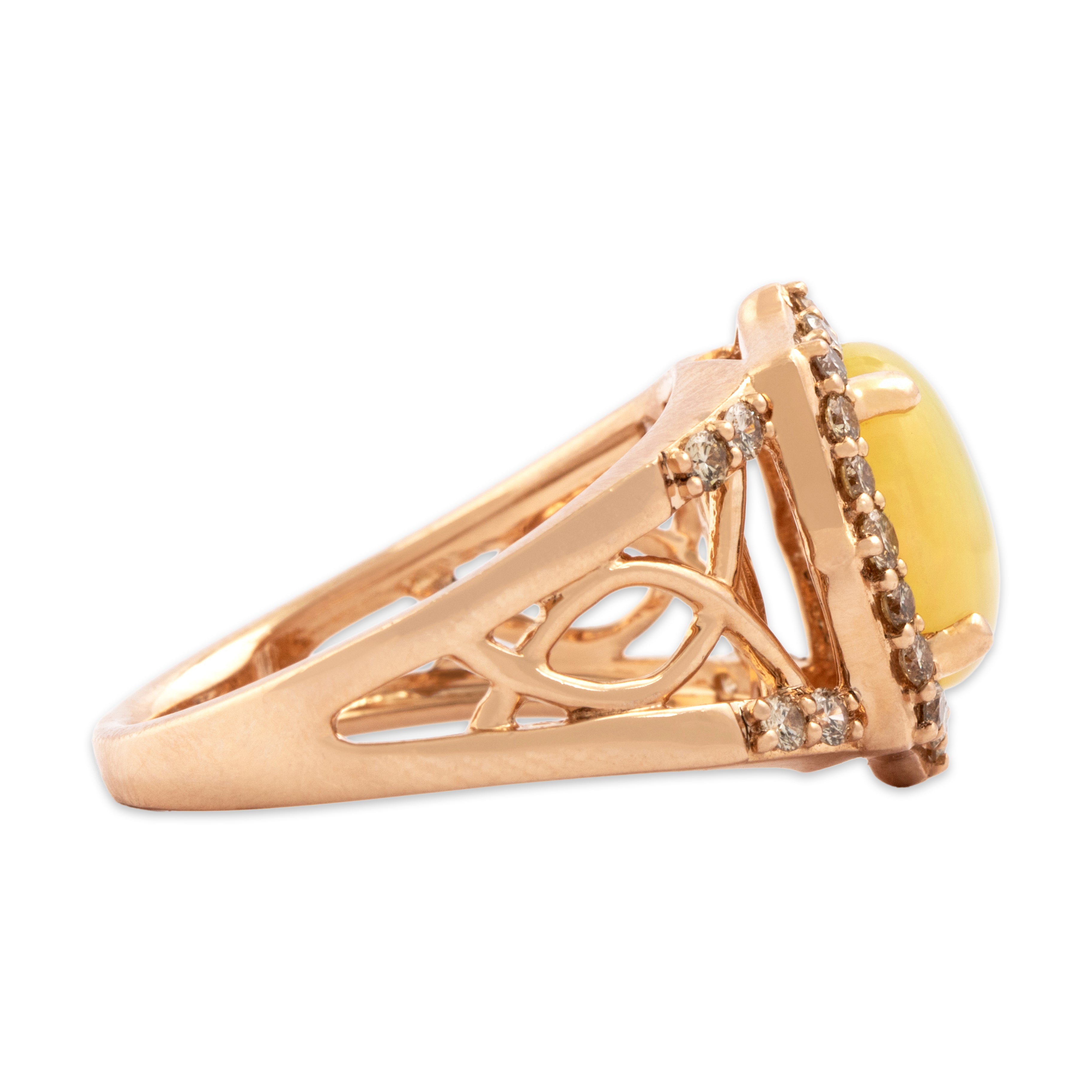 Estate 14k Rose Gold 1.64ct Jelly Opal Champagne Diamond Iridescent Halo Cabochon Cocktail Ring - Side view
