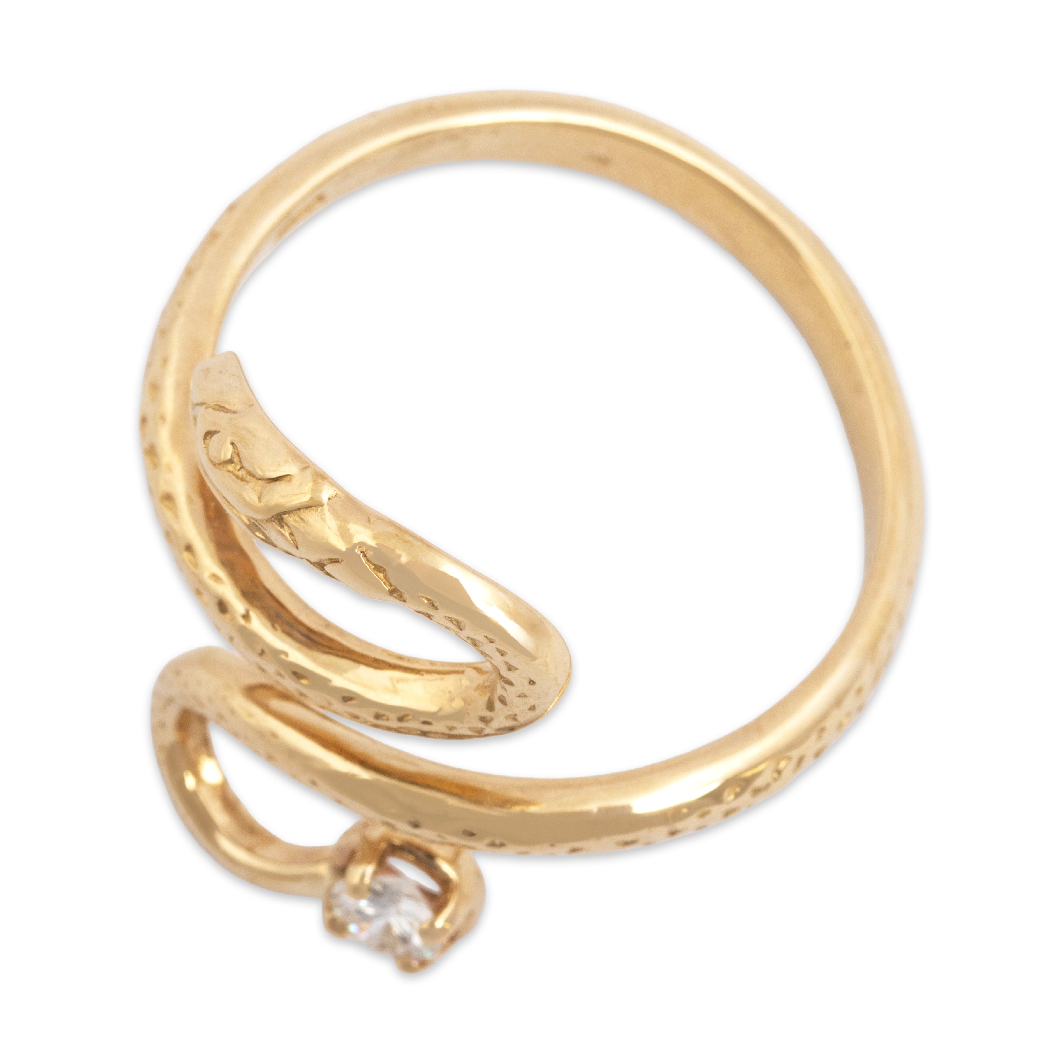 Vintage 14k Yellow Gold Diamond Sparkling Snake Wrap Ring - Overall view