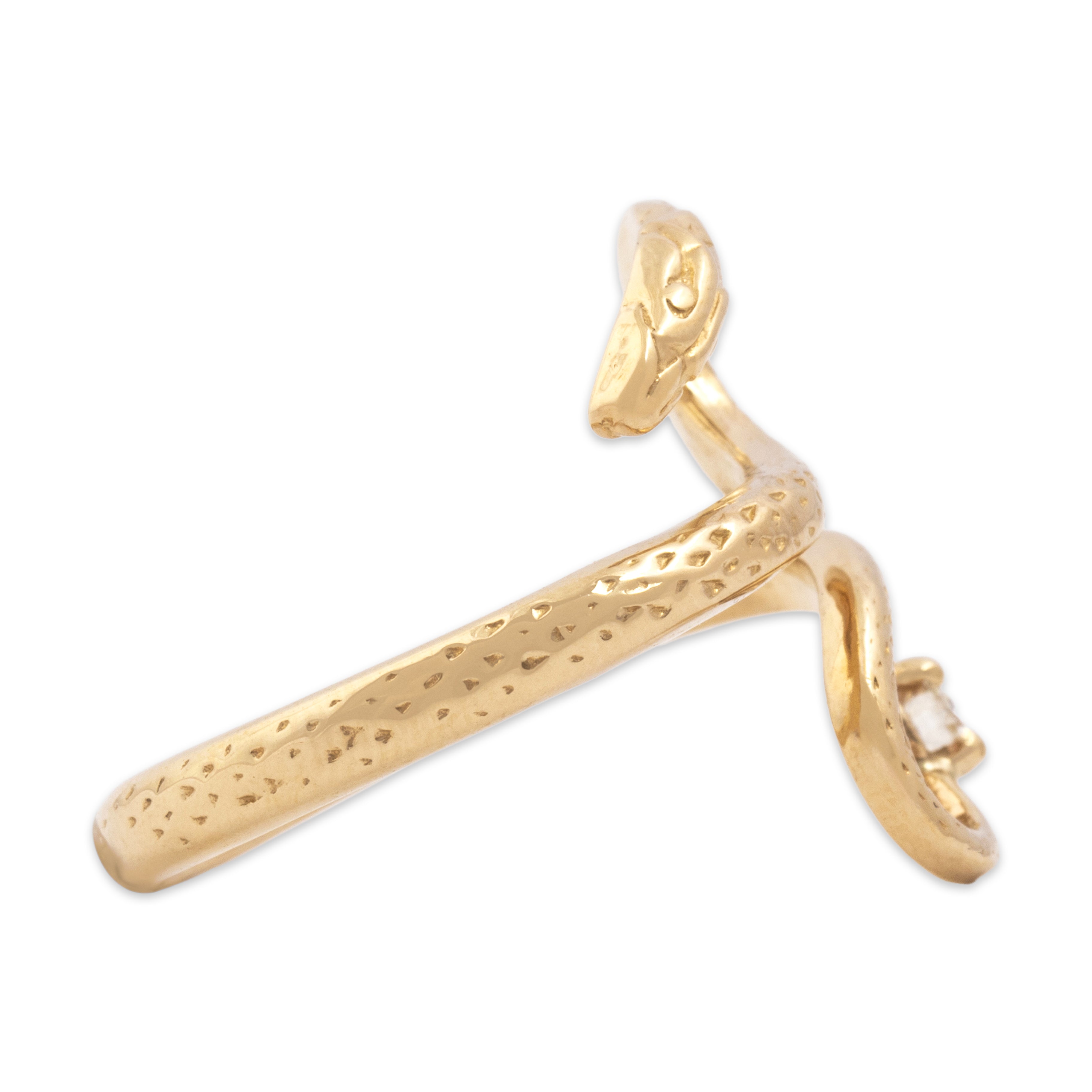 Vintage 14k Yellow Gold Diamond Sparkling Snake Wrap Ring - Side view