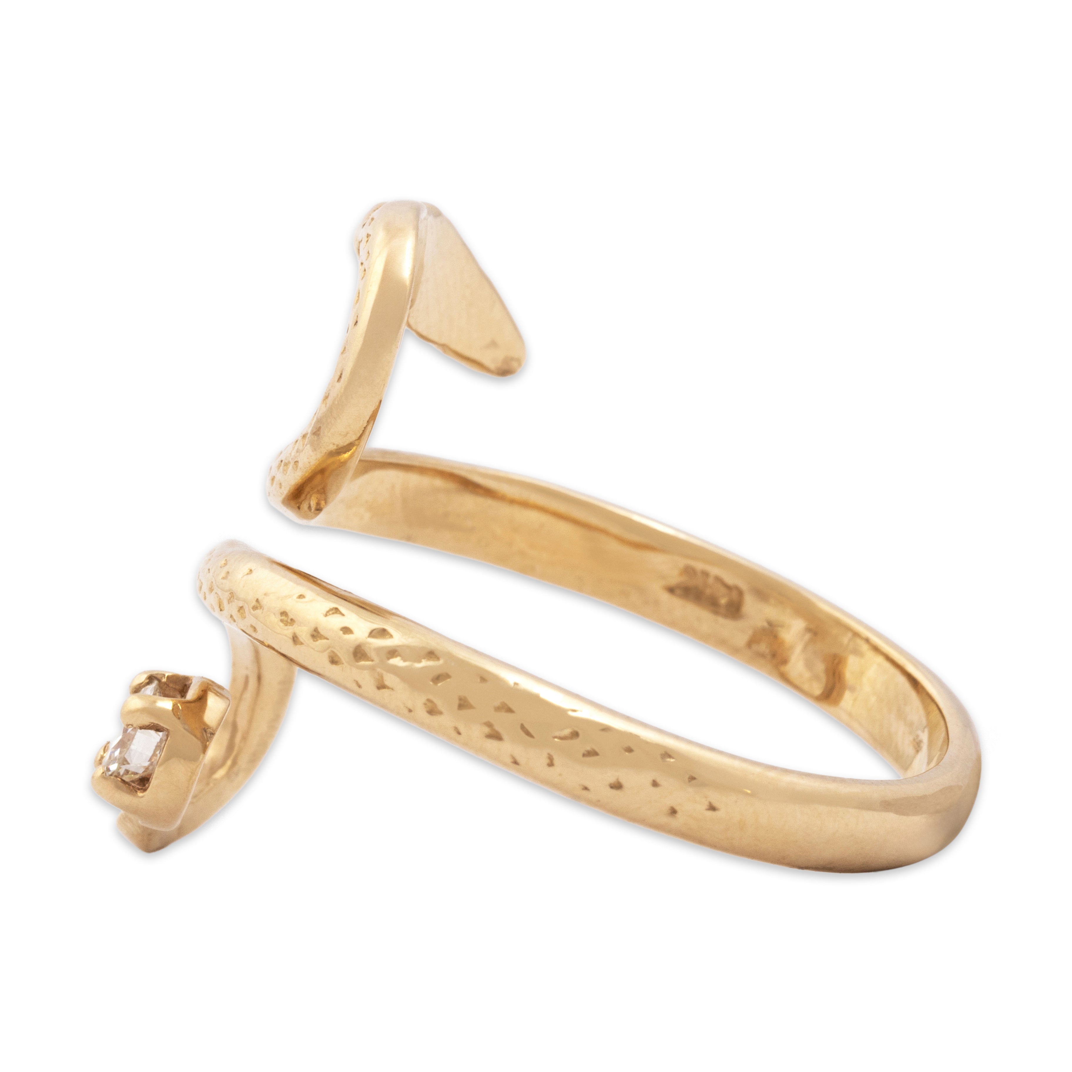 Vintage 14k Yellow Gold Diamond Sparkling Snake Wrap Ring - Side view