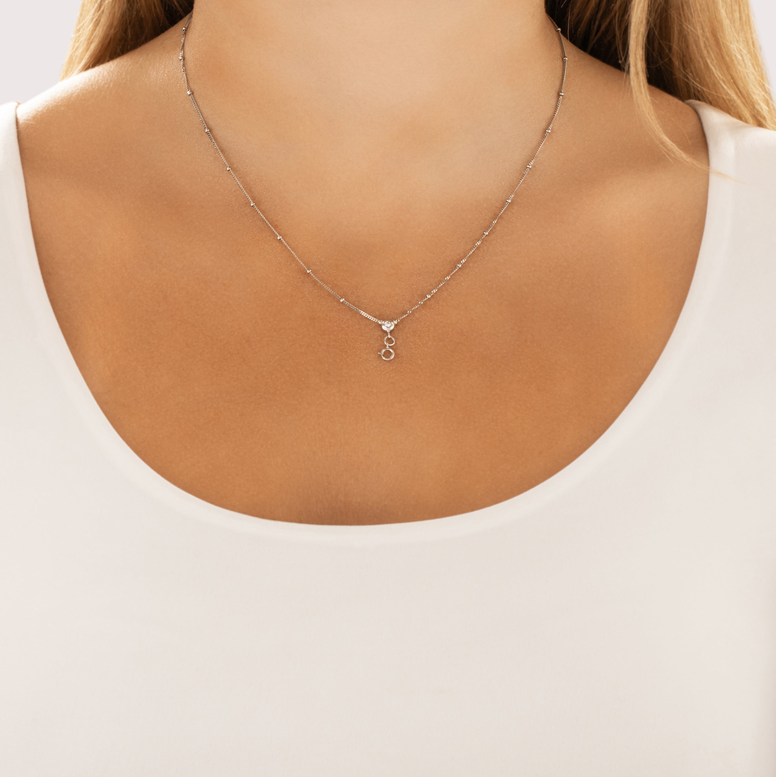 Vintage 14k White Gold Diamond Chic Lariat Station Necklace - On model view