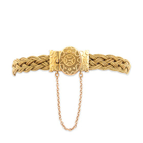 Antique Victorian 14k Yellow Gold Swirling Decorated Braided Chain Bracelet 7.25"