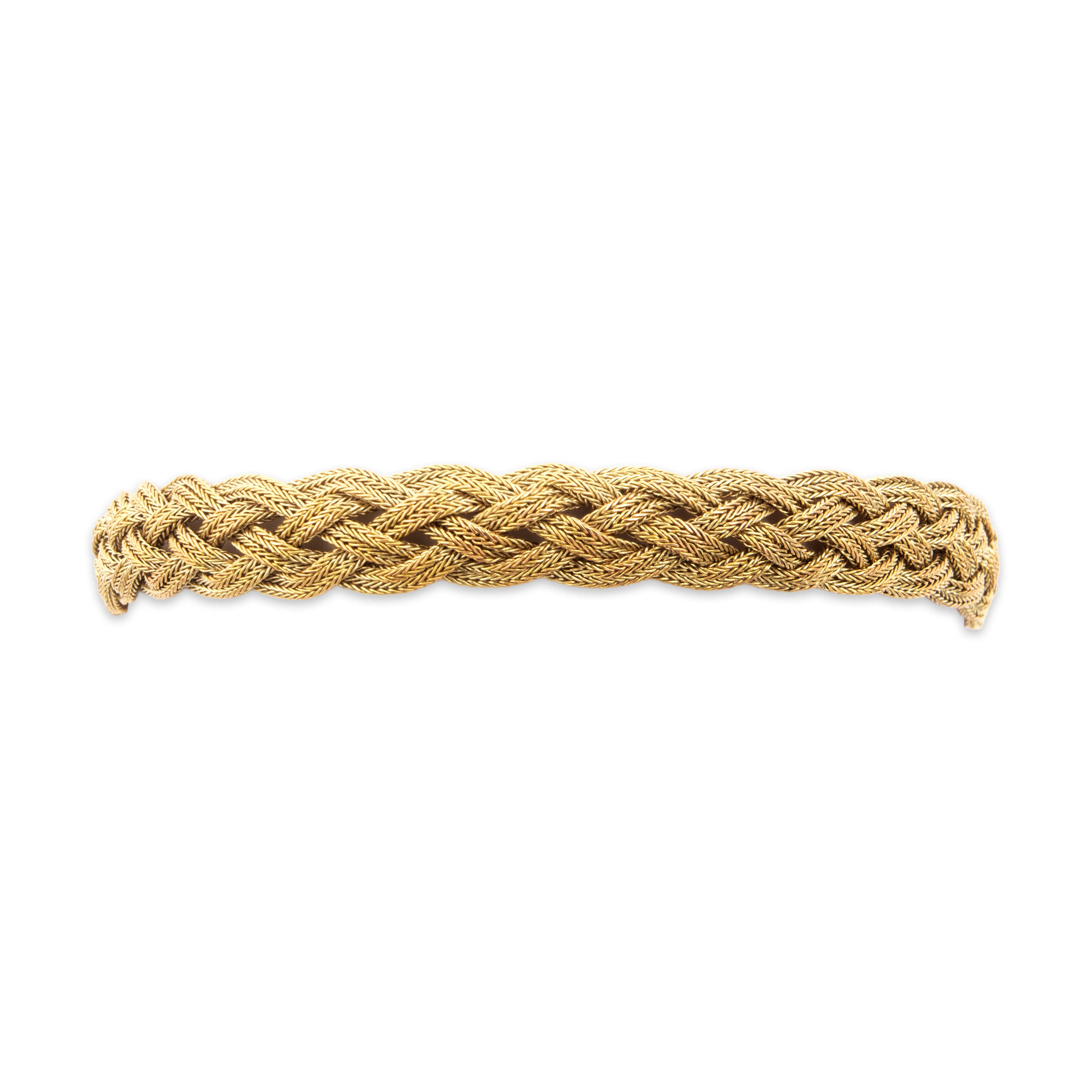 Antique Victorian 14k Yellow Gold Woven Chain Whimsical Decorated Clasp Bracelet - detail view #4