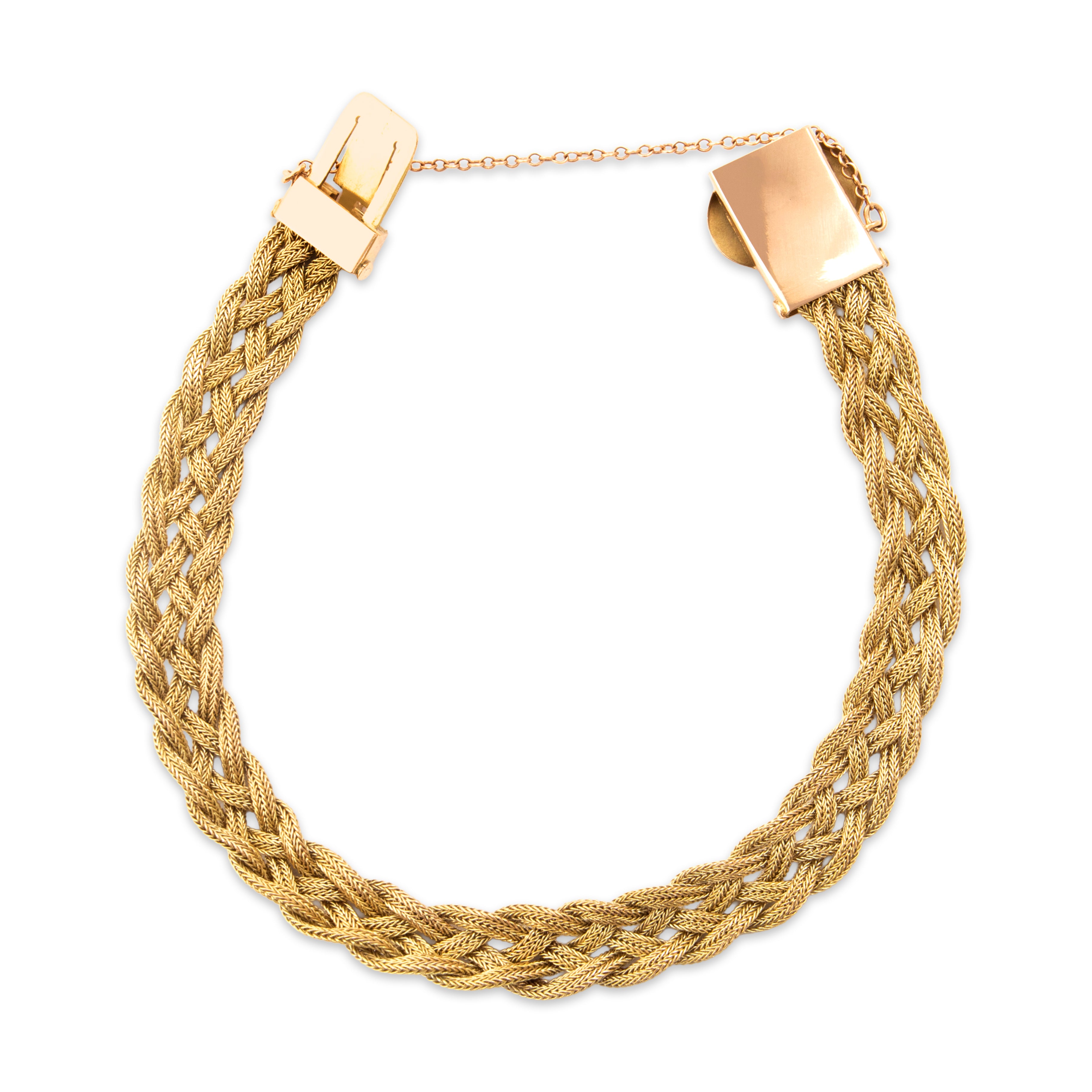 Antique Victorian 14k Yellow Gold Woven Chain Whimsical Decorated Clasp Bracelet - detail view #3