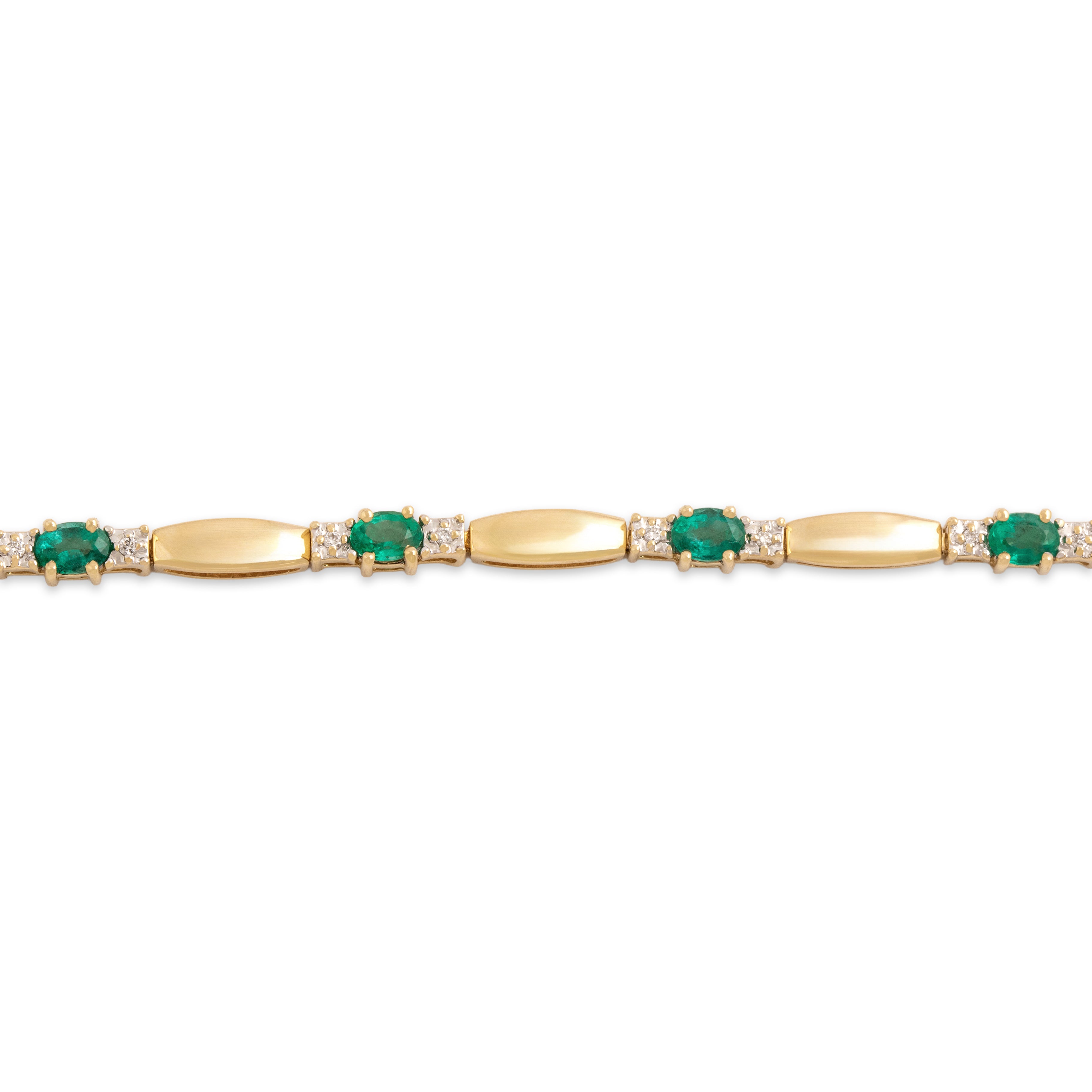 Vintage 14k Yellow Gold 1.47cttw Emerald Diamond Elegant Trio Link Bracelet 6.75