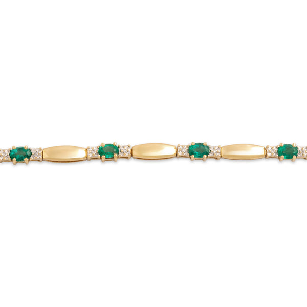 Vintage 14k Yellow Gold 1.47cttw Emerald Diamond Elegant Trio Link Bracelet 6.75"