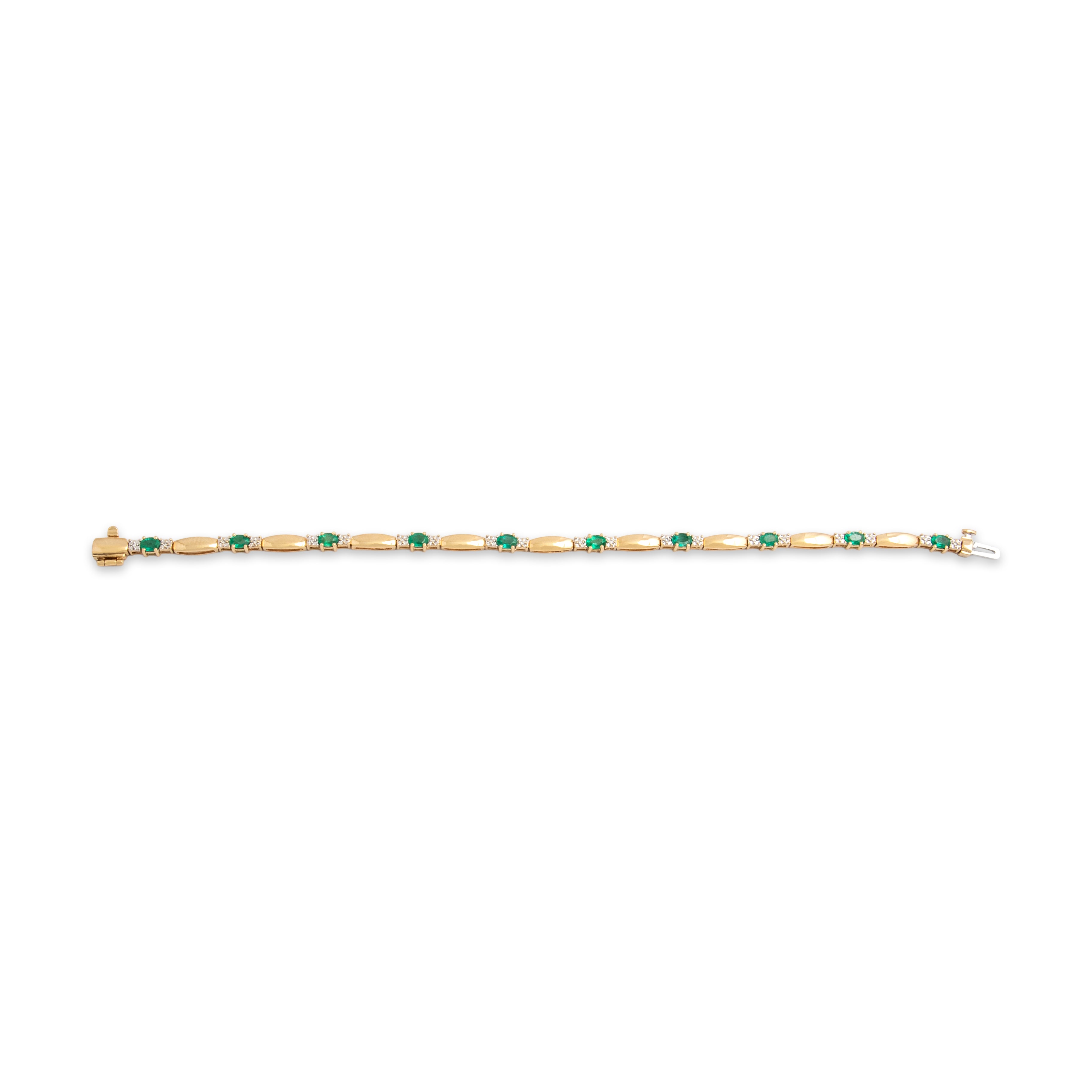 Vintage 14k Yellow Gold 1.47cttw Emerald Diamond Gleaming Trio Link Bracelet - Overall view