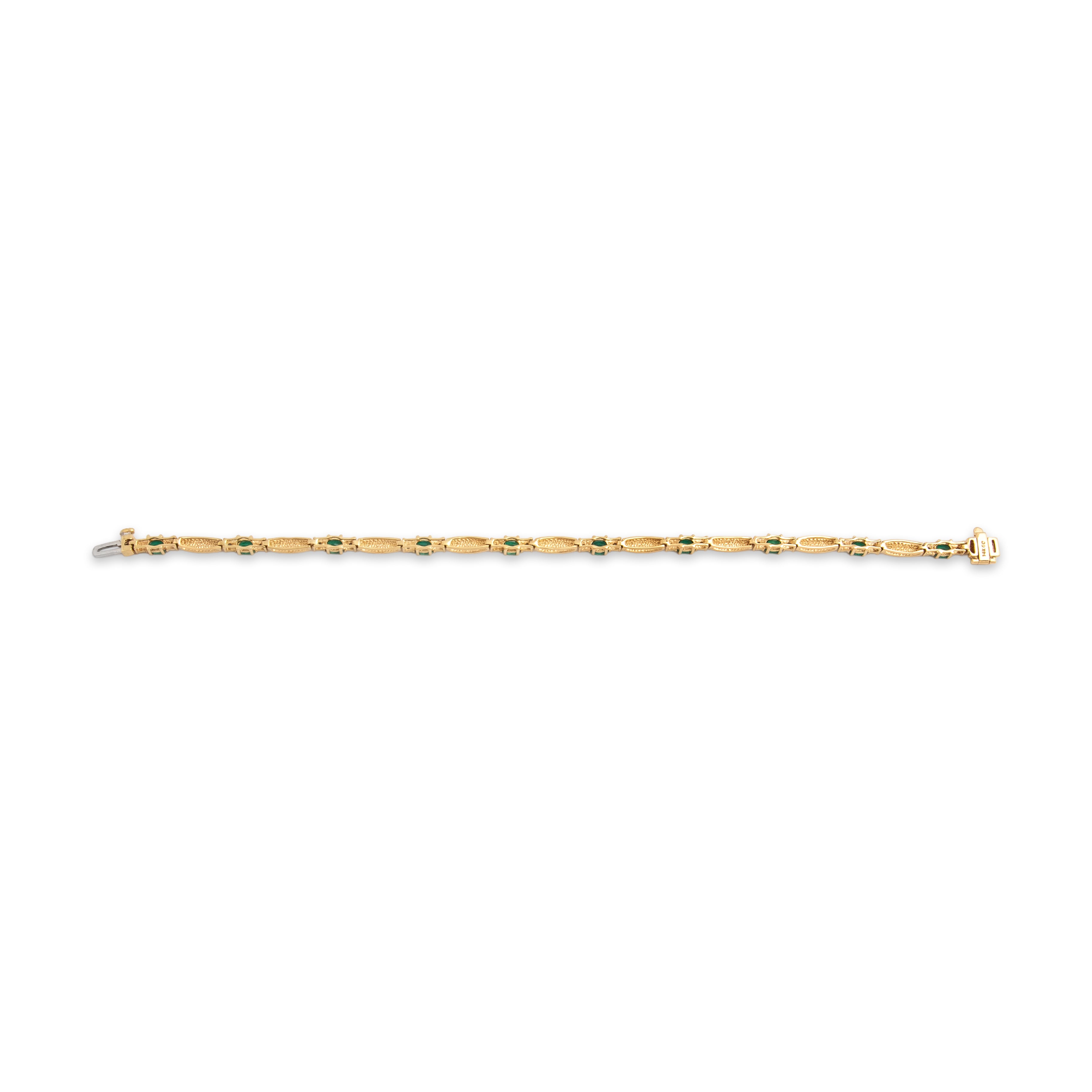 Vintage 14k Yellow Gold 1.47cttw Emerald Diamond Gleaming Trio Link Bracelet - Back view