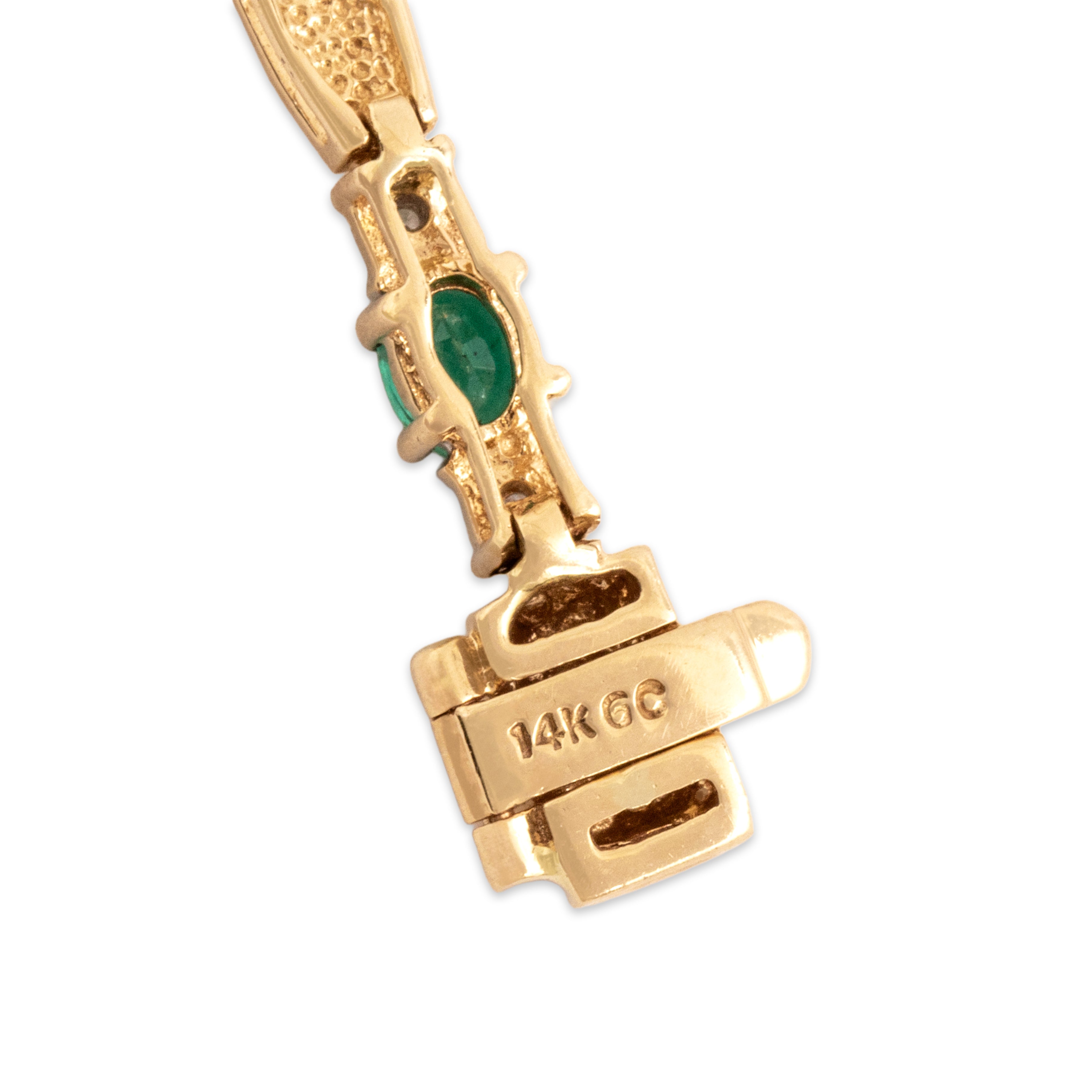 Vintage 14k Yellow Gold 1.47cttw Emerald Diamond Gleaming Trio Link Bracelet - Hallmark view