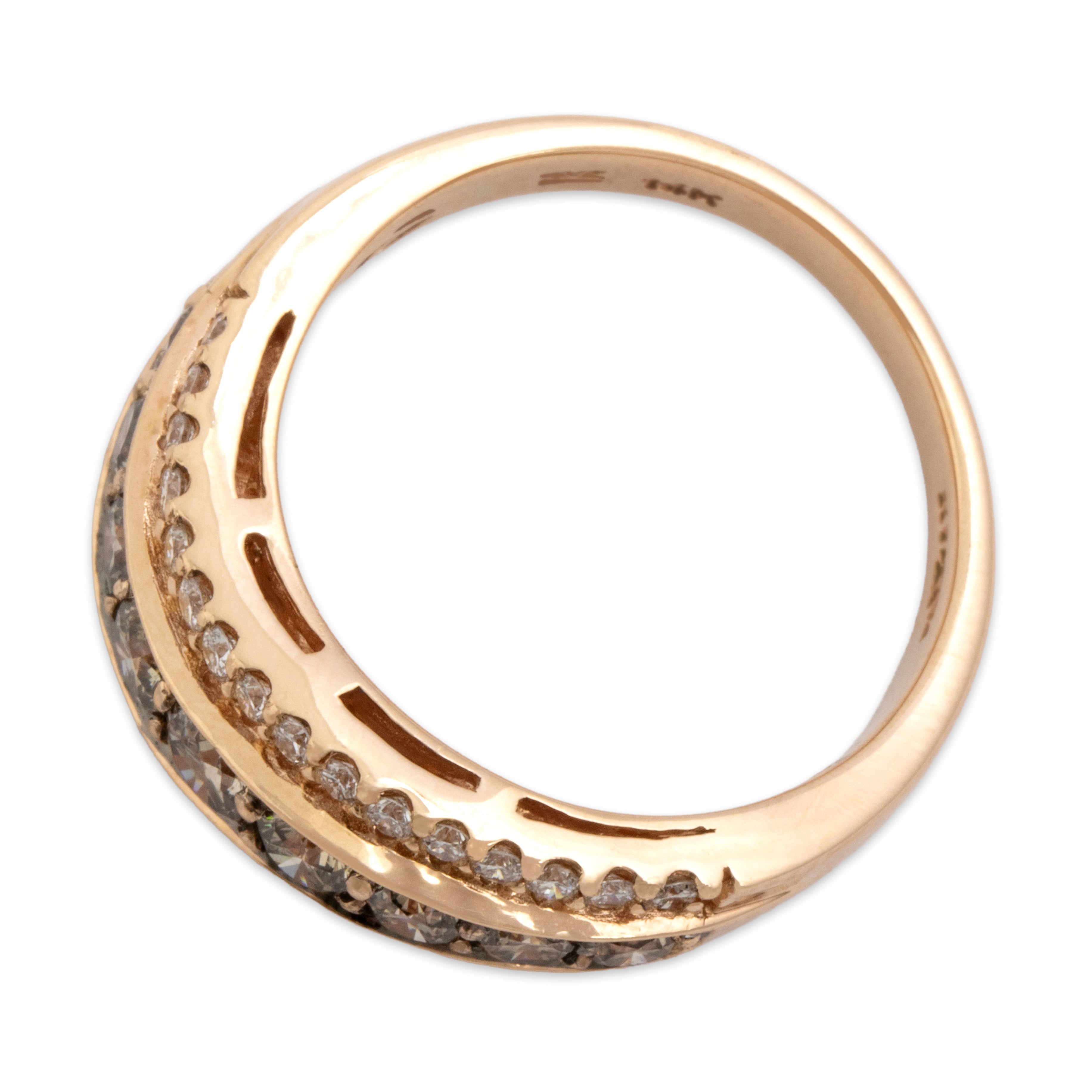 Estate 14k Rose Gold .63cttw Champagne Diamond Diamond Sparkling Wavy Band Ring - Overall view