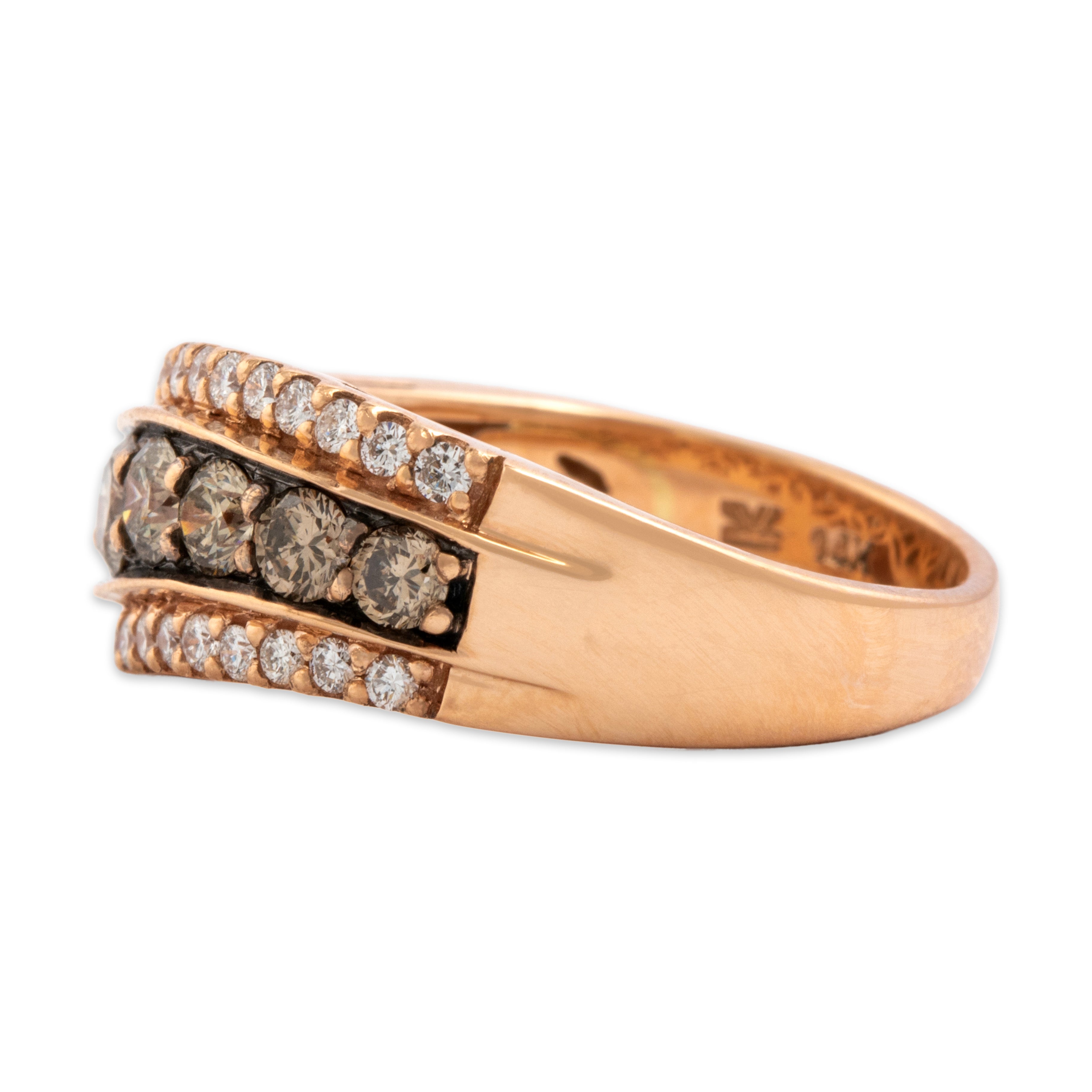 Estate 14k Rose Gold .63cttw Champagne Diamond Diamond Sparkling Wavy Band Ring - Side view
