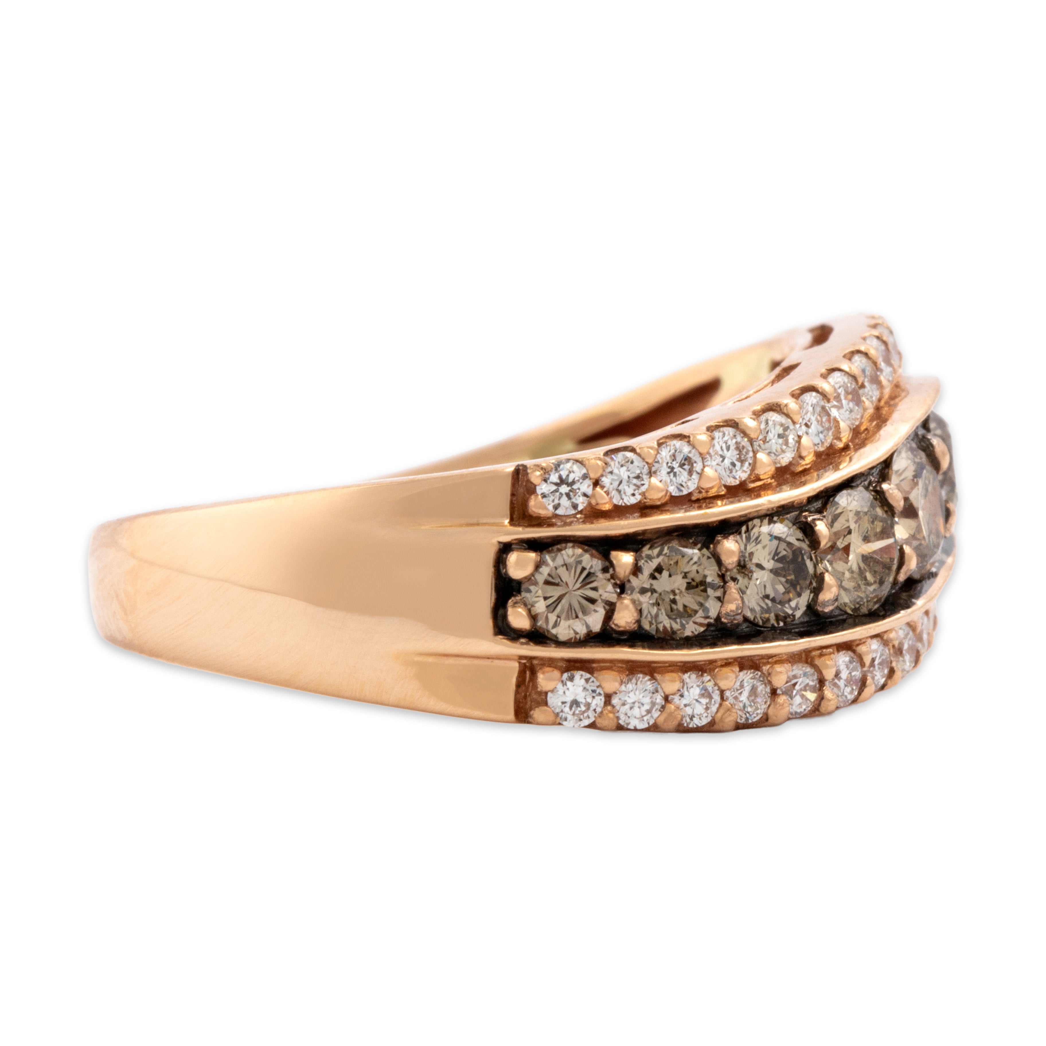 Estate 14k Rose Gold .63cttw Champagne Diamond Diamond Sparkling Wavy Band Ring - Side view