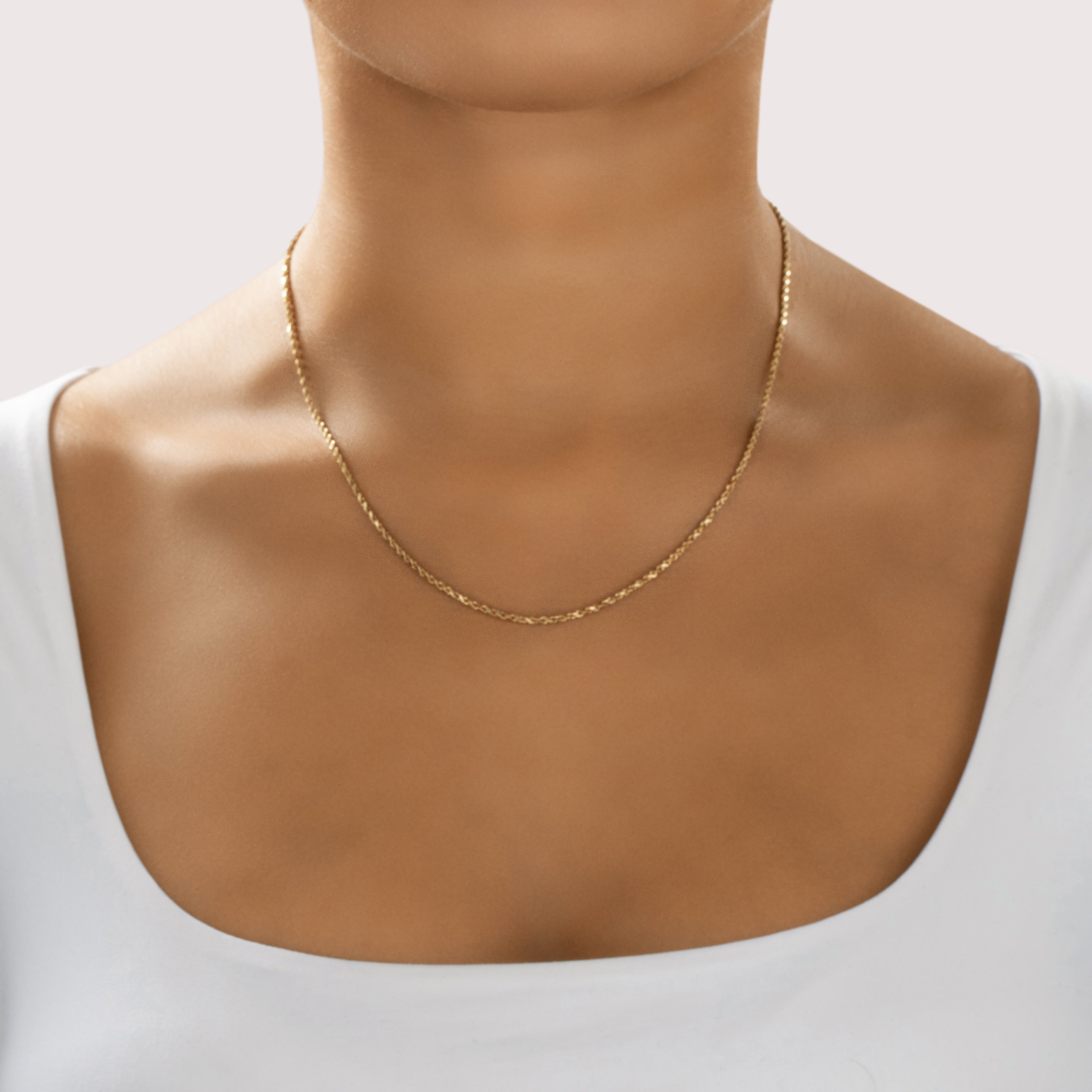 Vintage 14k Yellow Gold Stackable Twisted Rope Link 1.8mm Chain - On model view