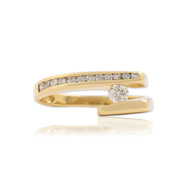Vintage 14k Yellow Gold Diamond Asymmetric Channel Bypass Ring 8.75