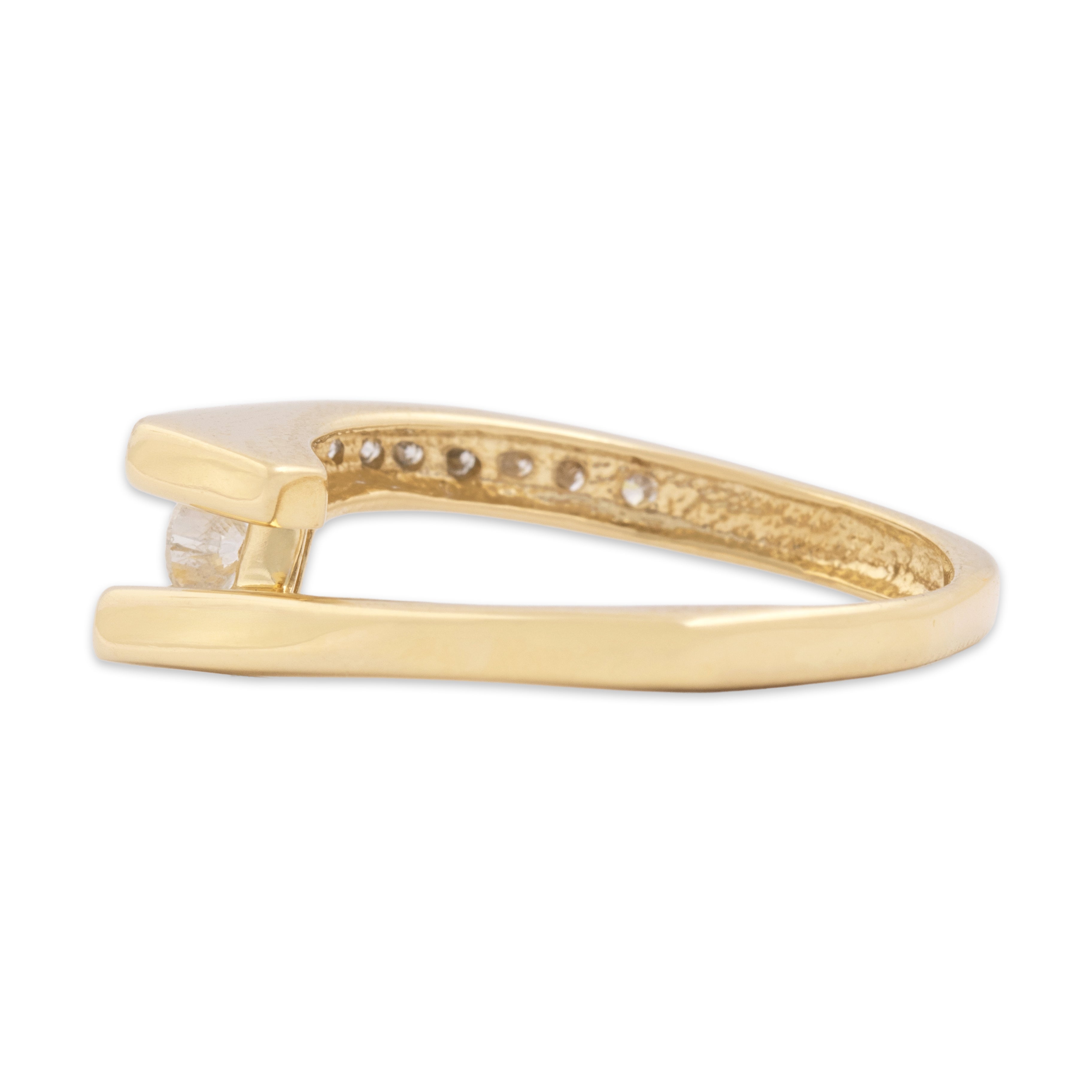 Vintage 14k Yellow Gold Diamond Asymmetric Channel Bypass Ring - Side view