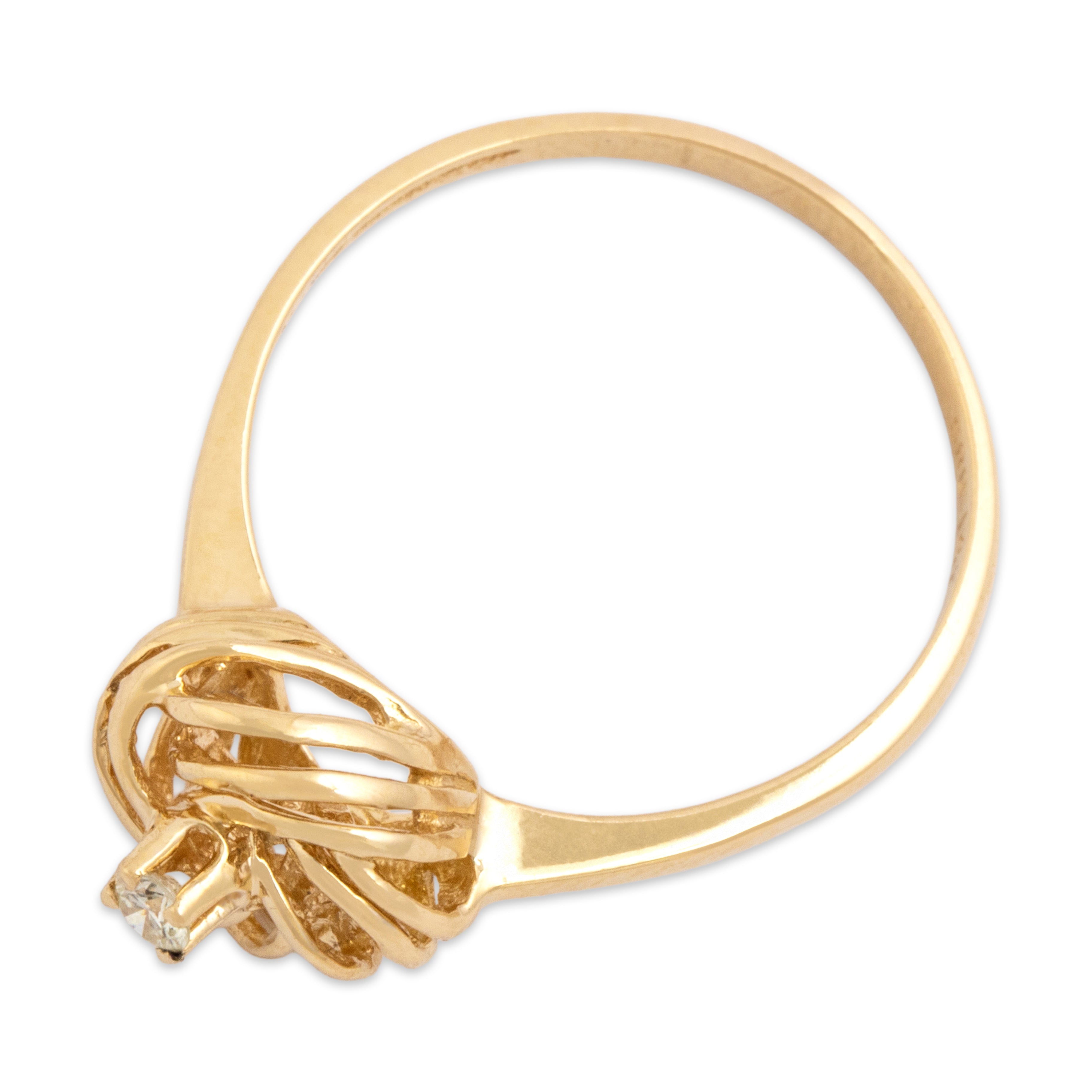 Vintage 14k Yellow Gold Diamond Wonderful Open Knot Solitaire Ring - Overall view