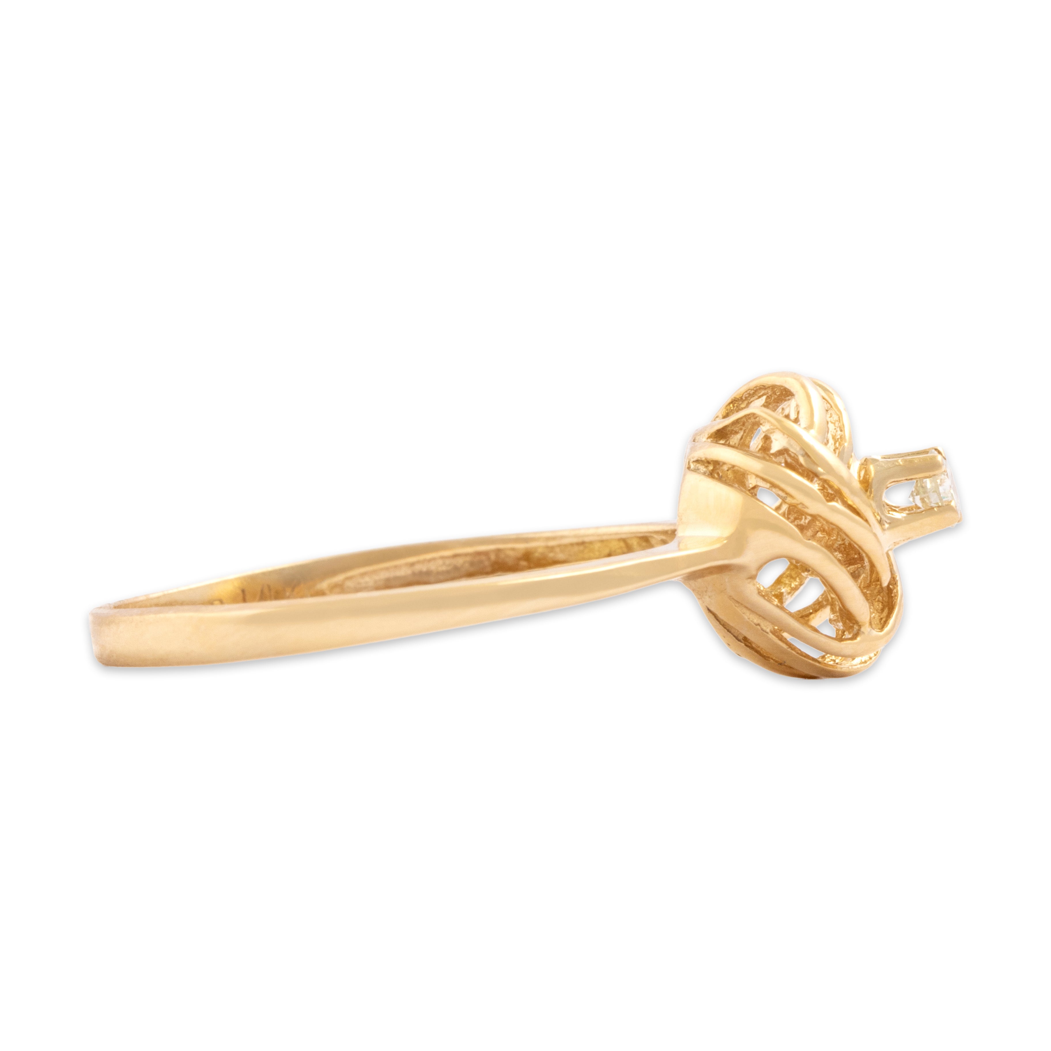Vintage 14k Yellow Gold Diamond Wonderful Open Knot Solitaire Ring - Side view