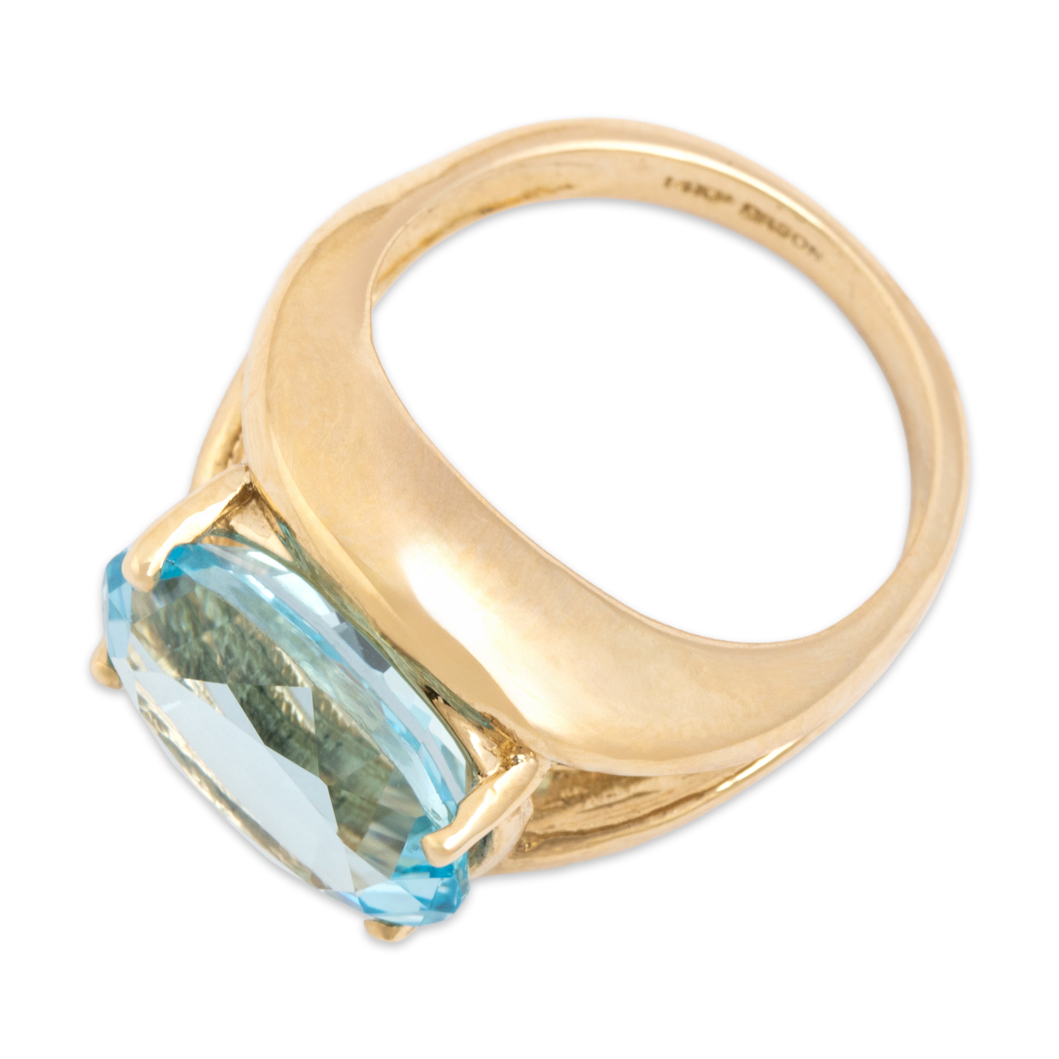 Vintage 14k Yellow Gold 6.81ct Blue Topaz Refined East-West Oval Ring - Overall view