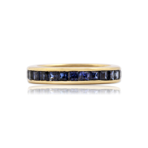 Vintage 18k Yellow Gold 1.39cttw Blue Sapphire Classic Eternity Band Ring 5.00