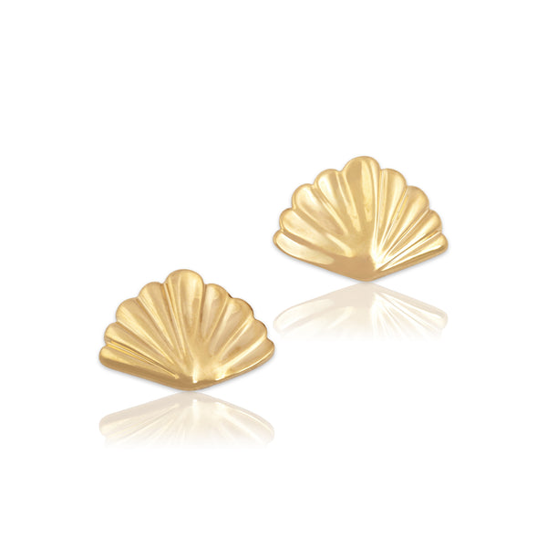 Vintage 18k Yellow Gold Fanning Shell Stud Earrings
