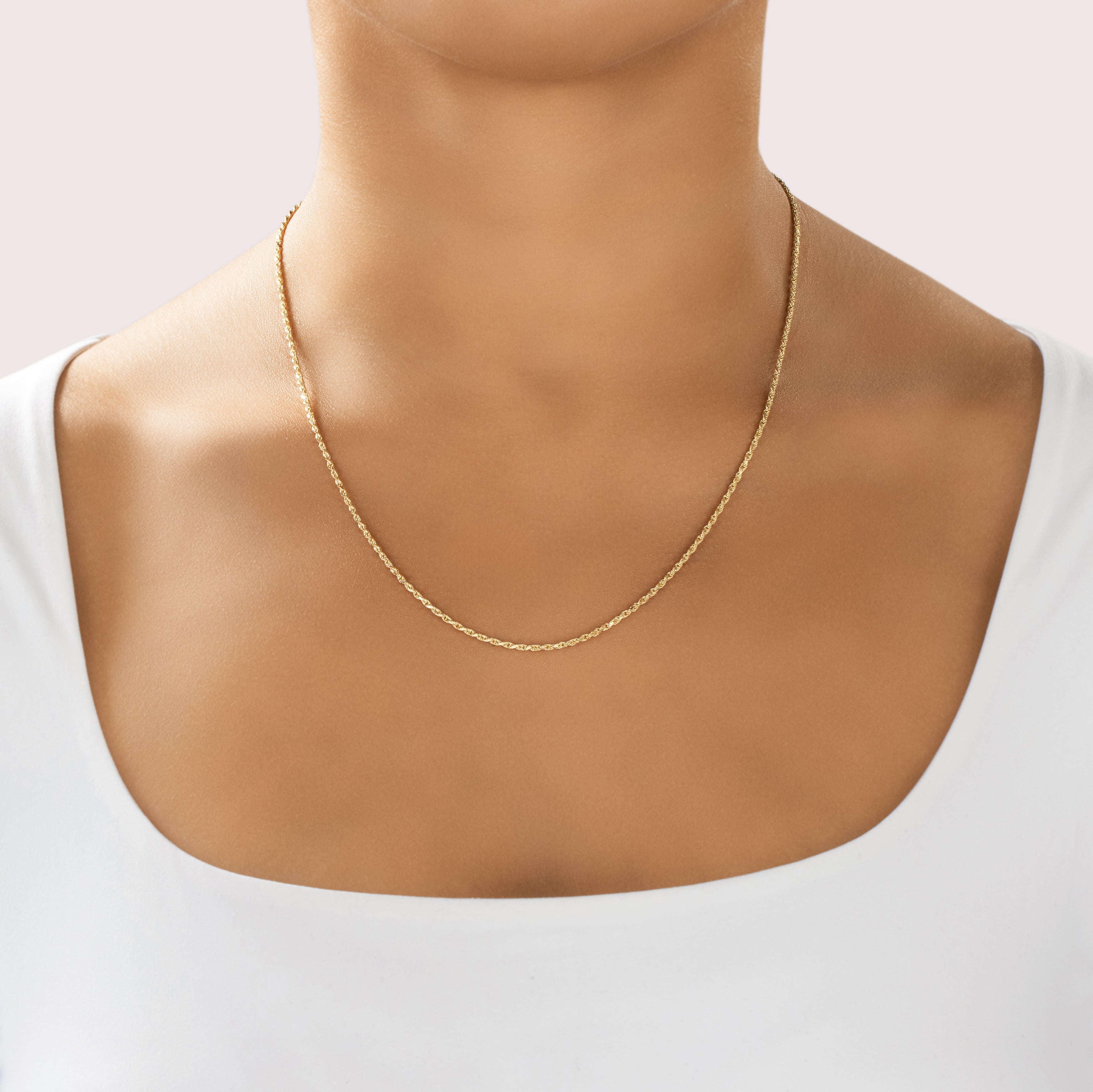 Vintage 14k Yellow Gold Classic Rope 1.7mm Chain - On model view