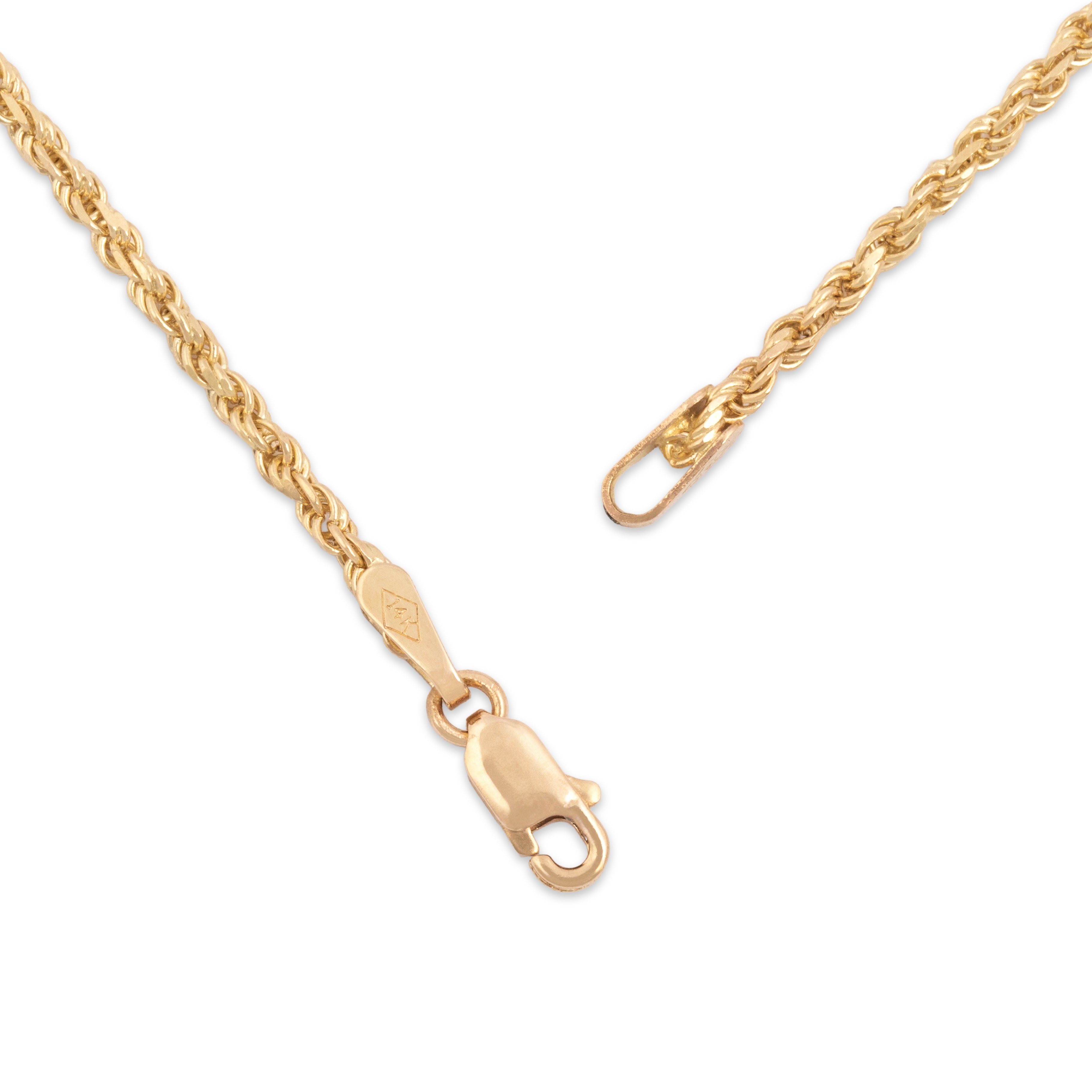 Vintage 14k Yellow Gold Classic Rope 1.7mm Chain - clasp view