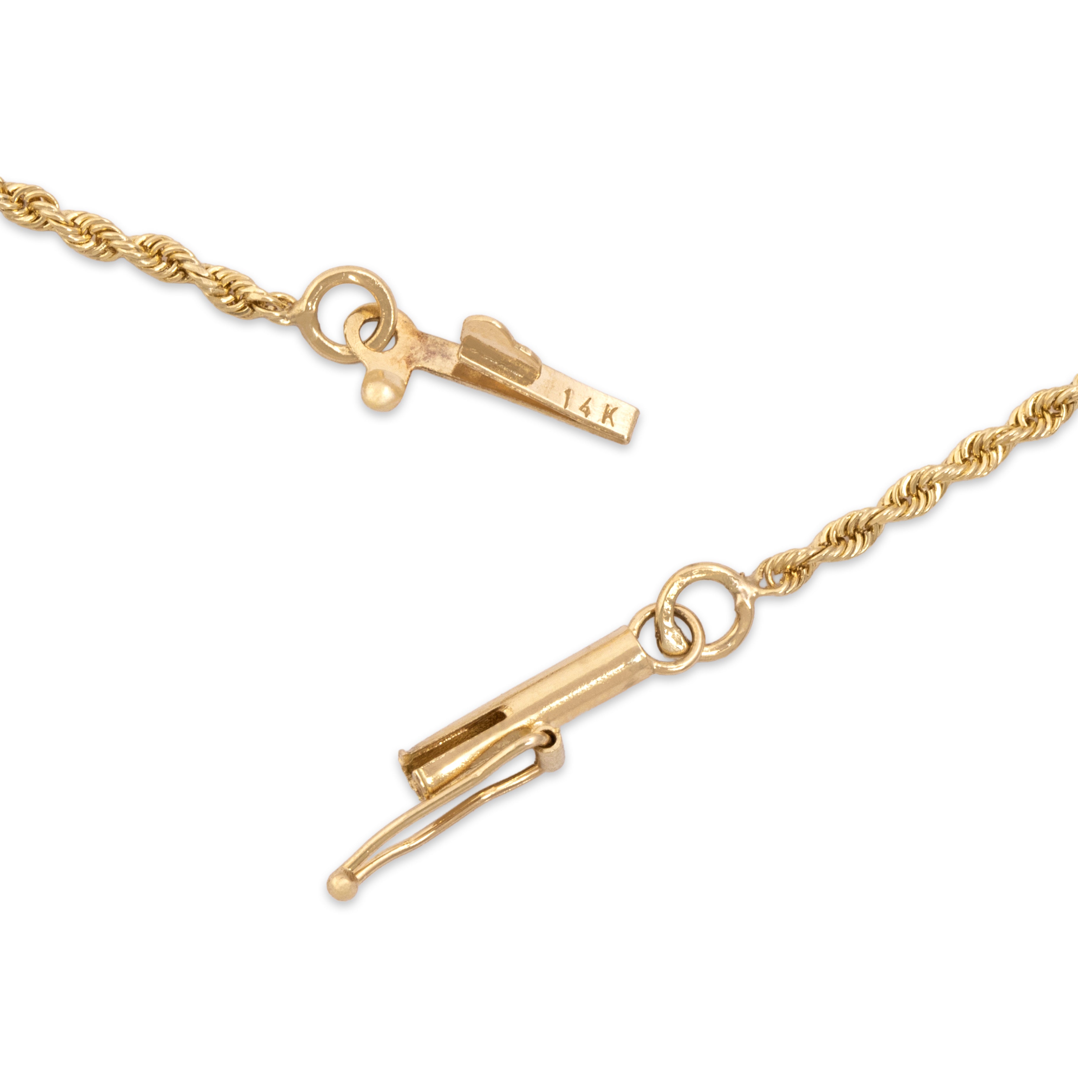 Vintage 14k Yellow Gold Everyday Rope 1.3mm Chain - clasp view