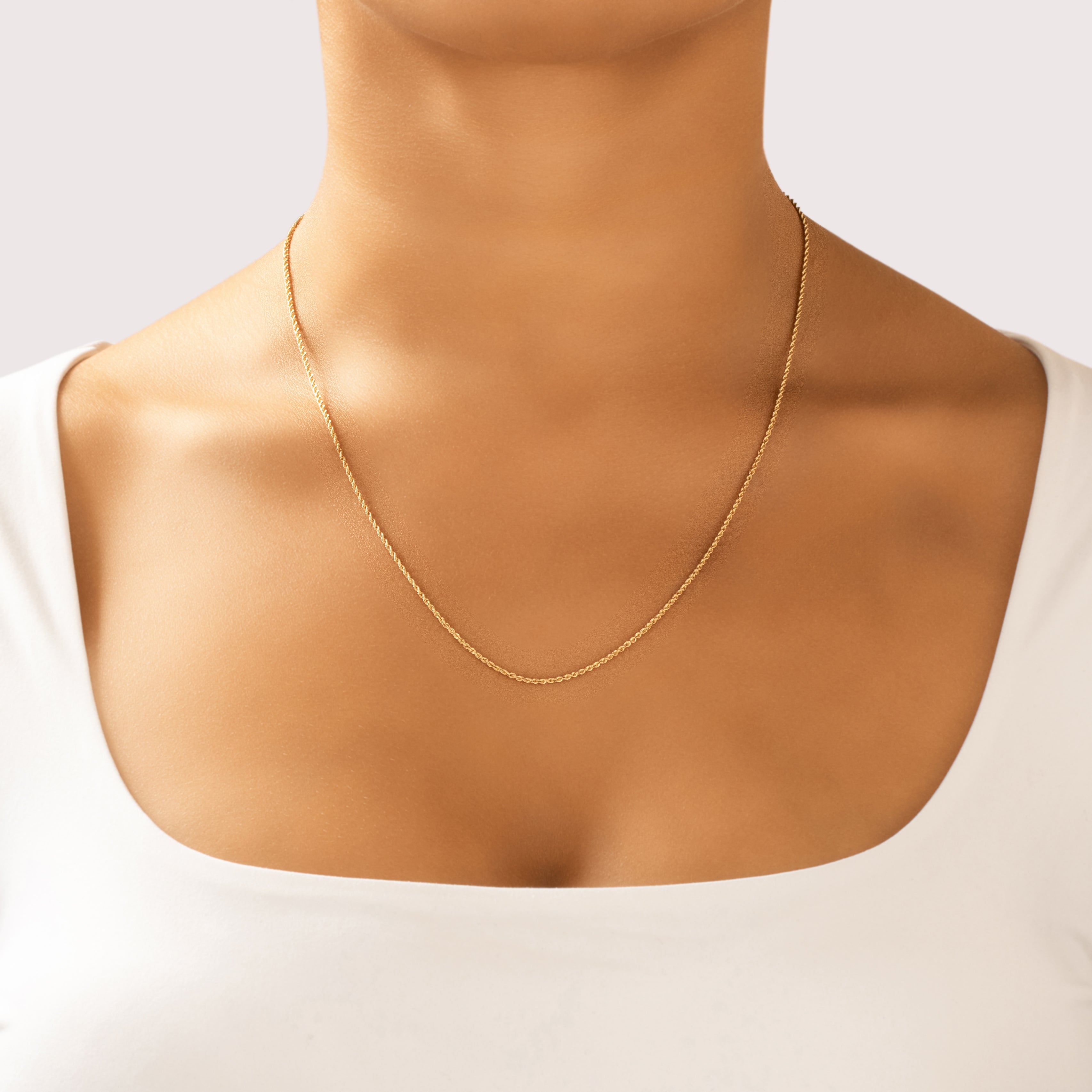 Vintage 14k Yellow Gold Everyday Rope 1.3mm Chain - On model view
