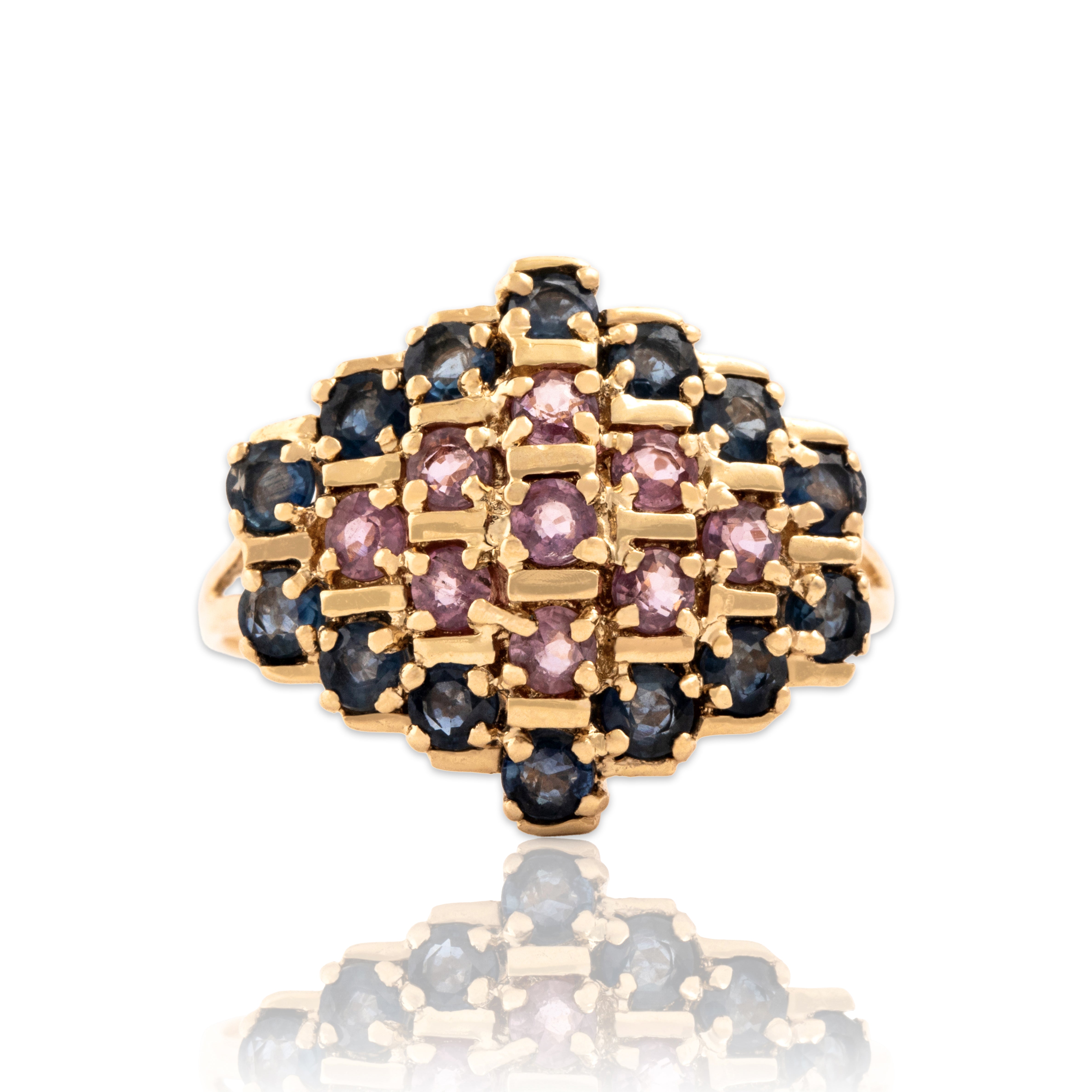 Vintage 14k Yellow Gold 1.07cttw Pink & Blue Sapphire Bright Kite Cluster Ring 9.00