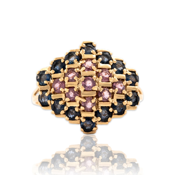 Vintage 14k Yellow Gold 1.07cttw Pink & Blue Sapphire Bright Kite Cluster Ring 9.00