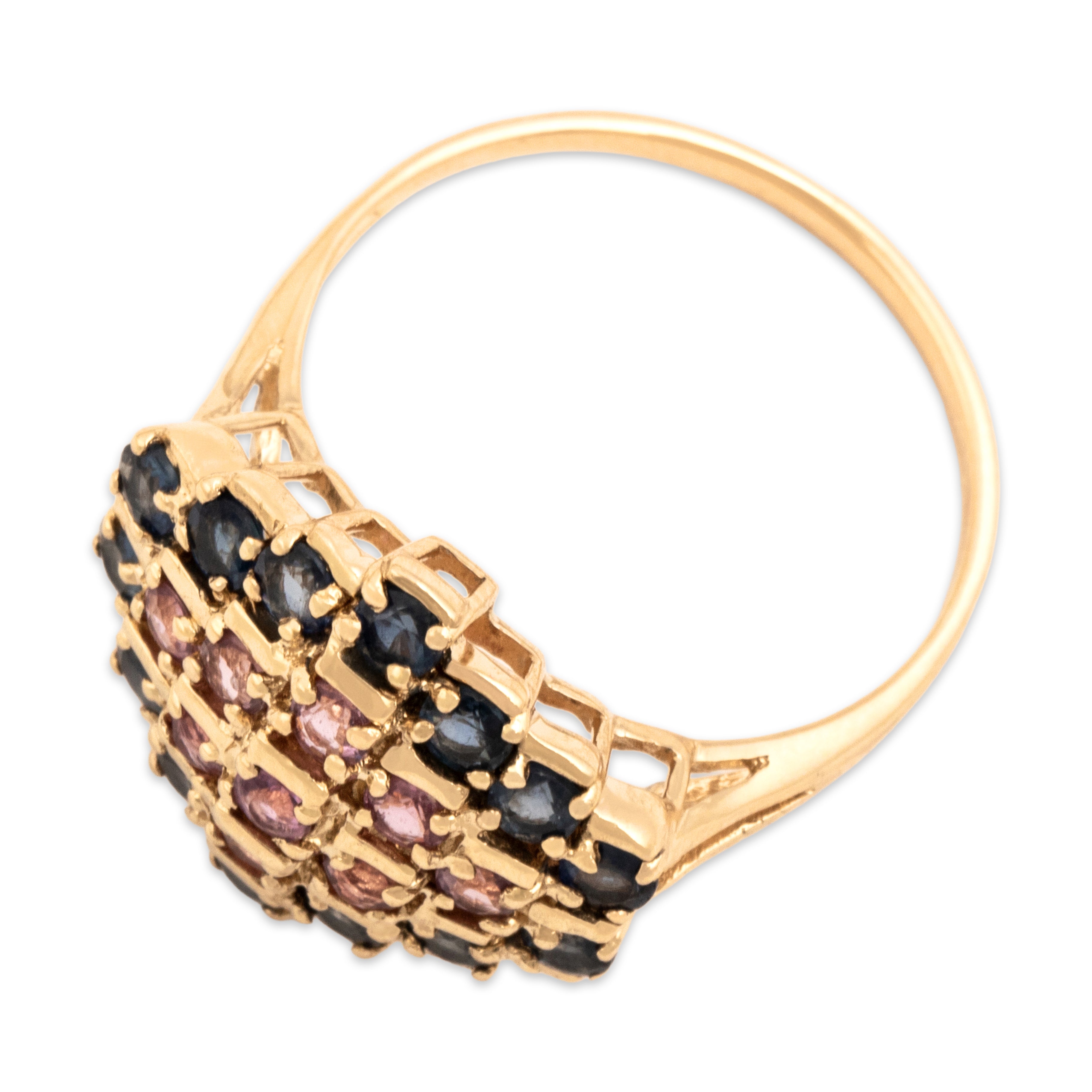 Vintage 14k Yellow Gold 1.07cttw Pink & Blue Sapphire Bright Kite Cluster Ring 9.00