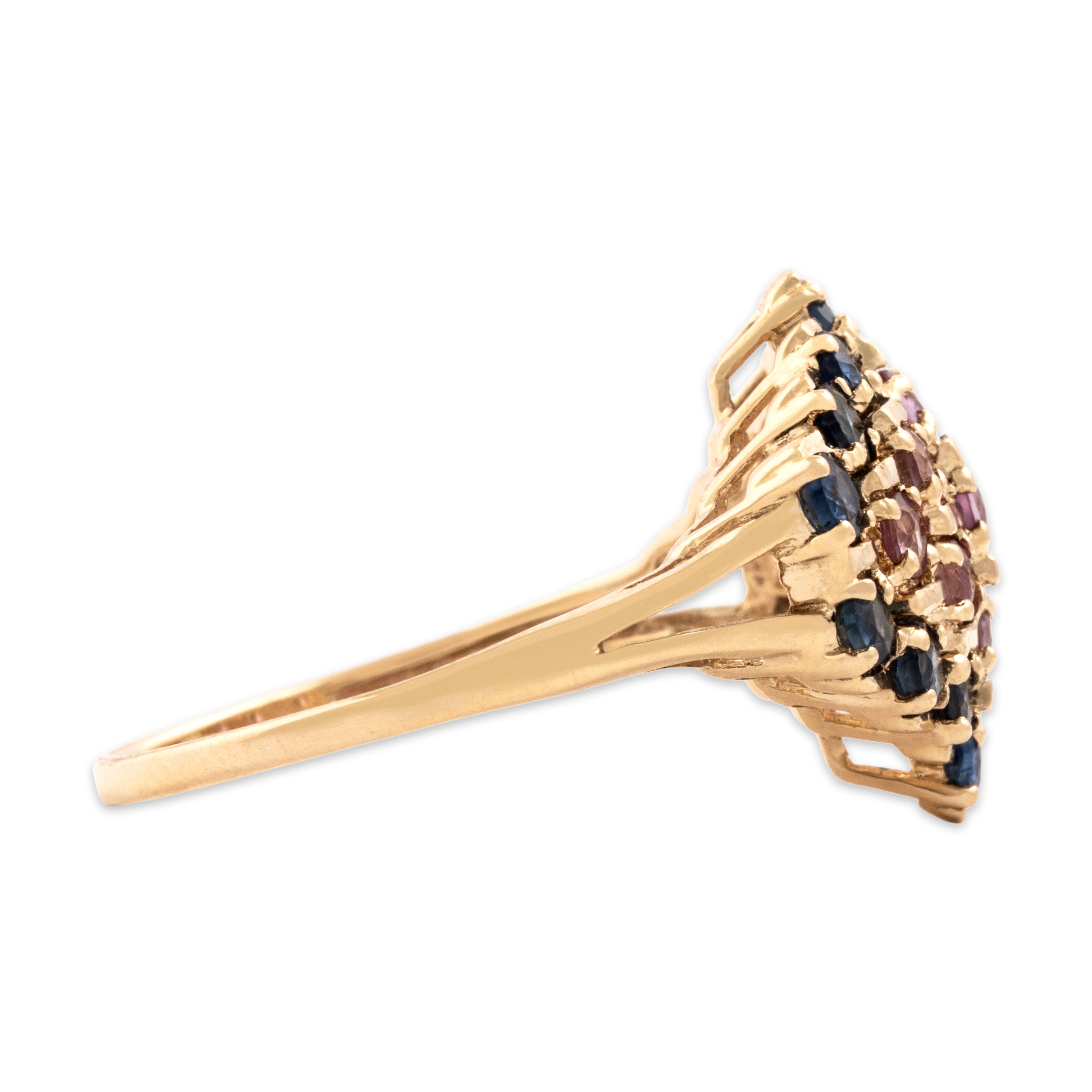 Vintage 14k Yellow Gold 1.07cttw Pink & Blue Sapphire Bright Kite Cluster Ring 9.00