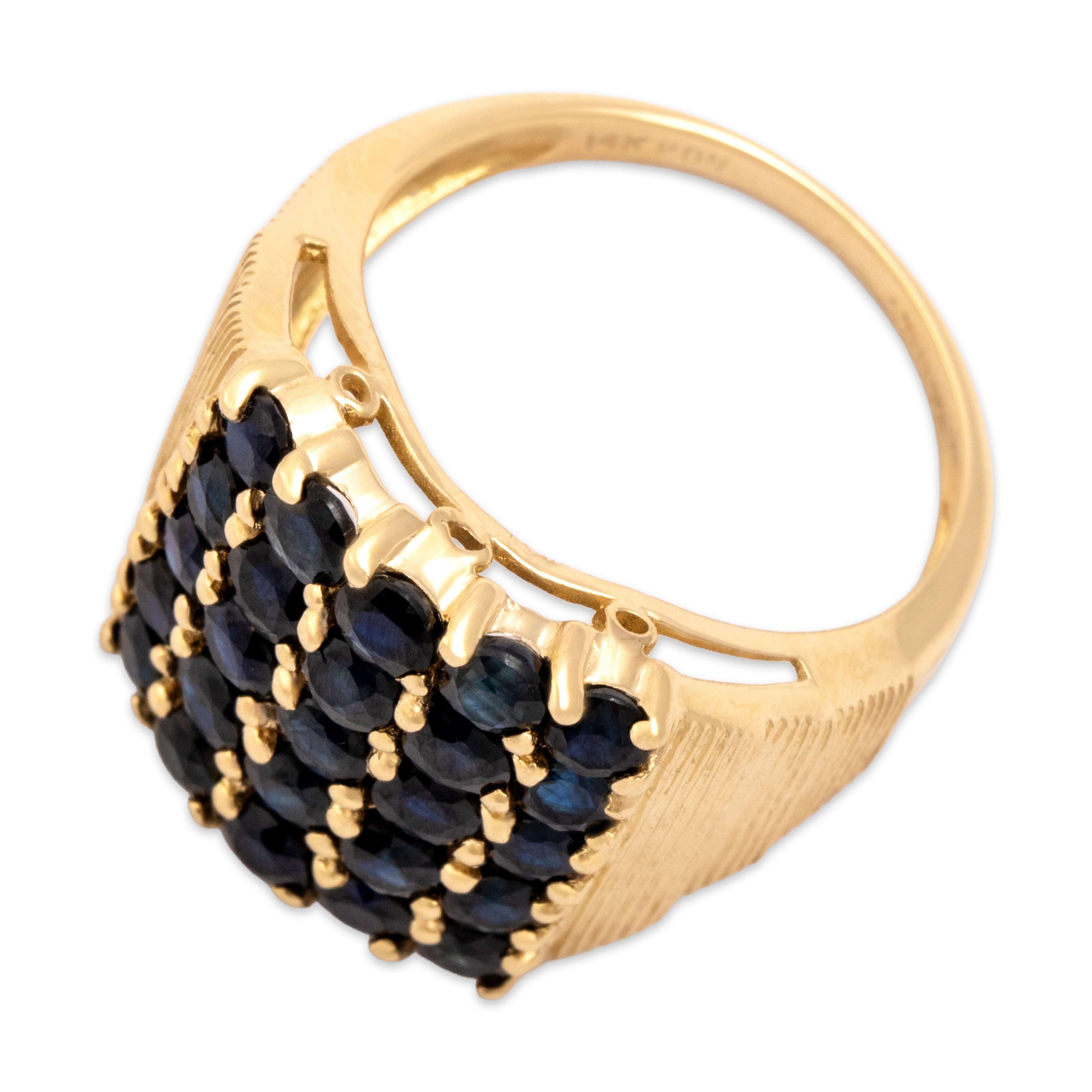 Vintage 14k Yellow Gold 2.54cttw Dark Blue Sapphire Bold Glittering Textured Tile Ring - Overall view
