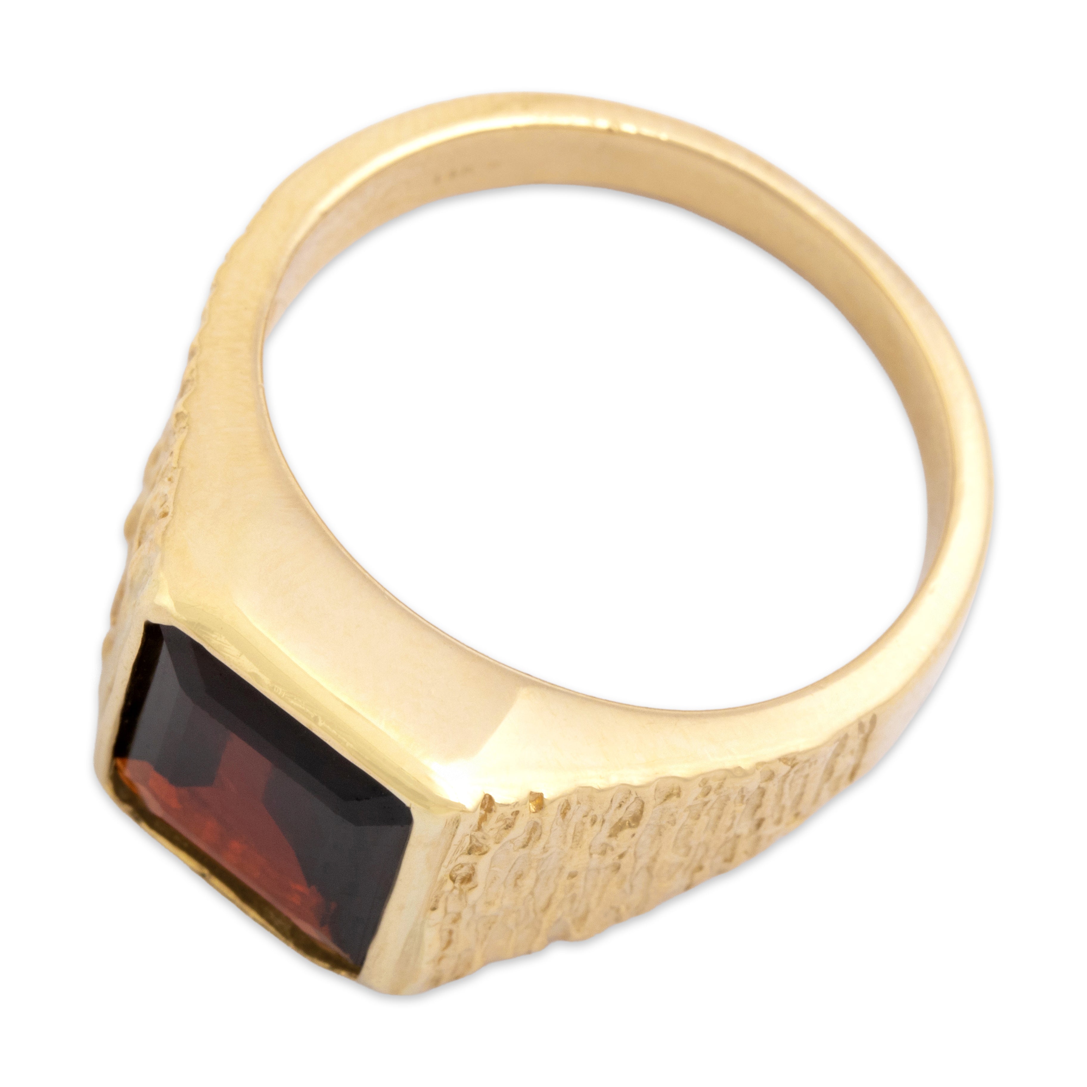 Vintage Heavy 14k Yellow Gold 4.21ct Garnet Bold Brutalist Textured Signet Ring - Overall view