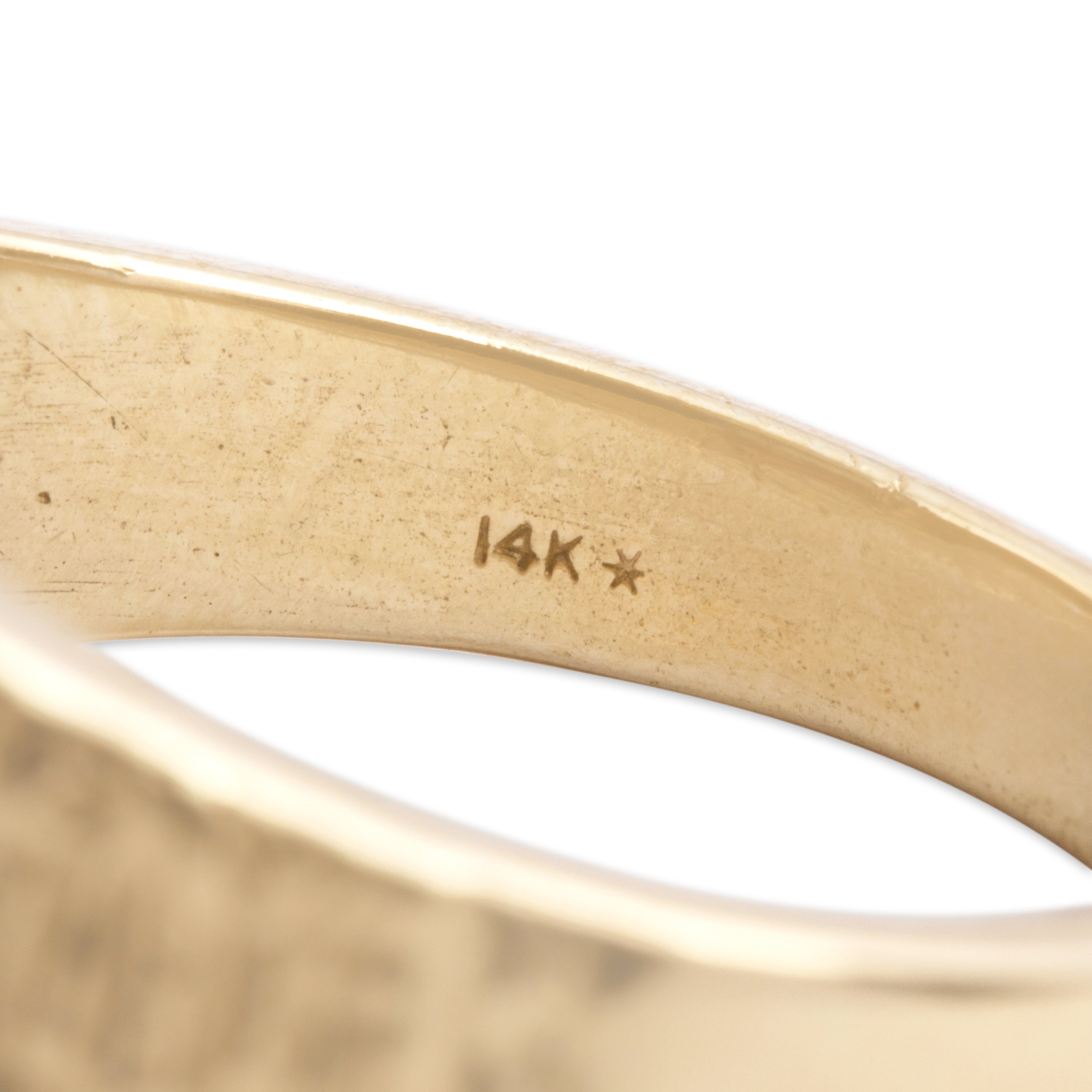 Vintage Heavy 14k Yellow Gold 4.21ct Garnet Bold Brutalist Textured Signet Ring - Hallmark view