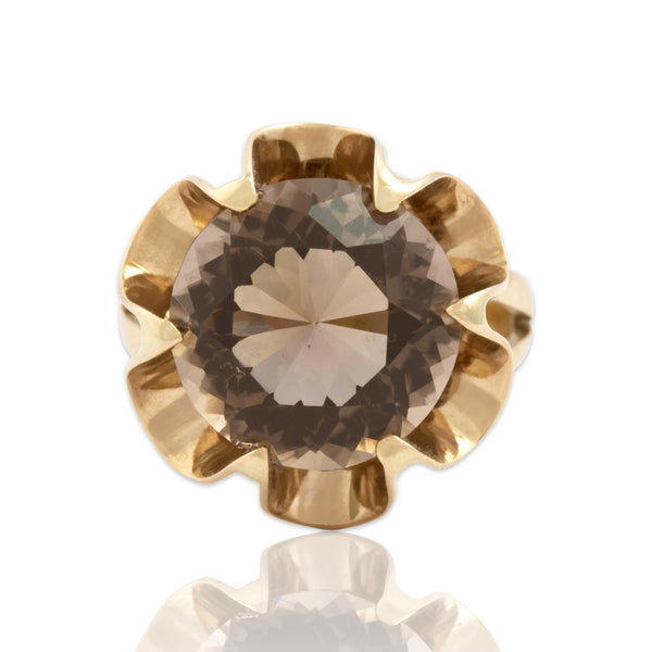 Vintage 14k Yellow Gold 6.82ct Smoky Quartz Fabulous Buttercup Cocktail Ring 6.5