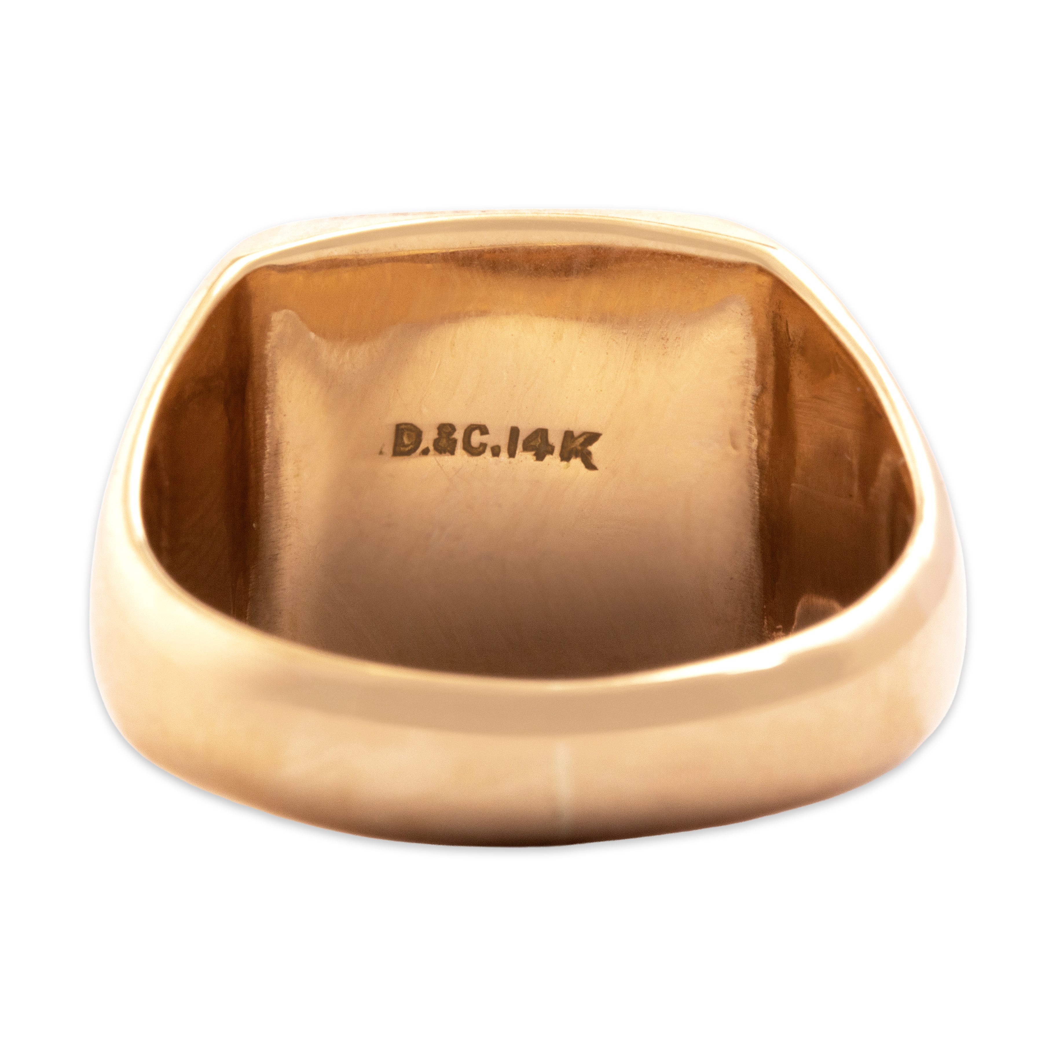 Antique 14k Rosy Yellow Gold Geometric Monogram Signet Ring - Back view