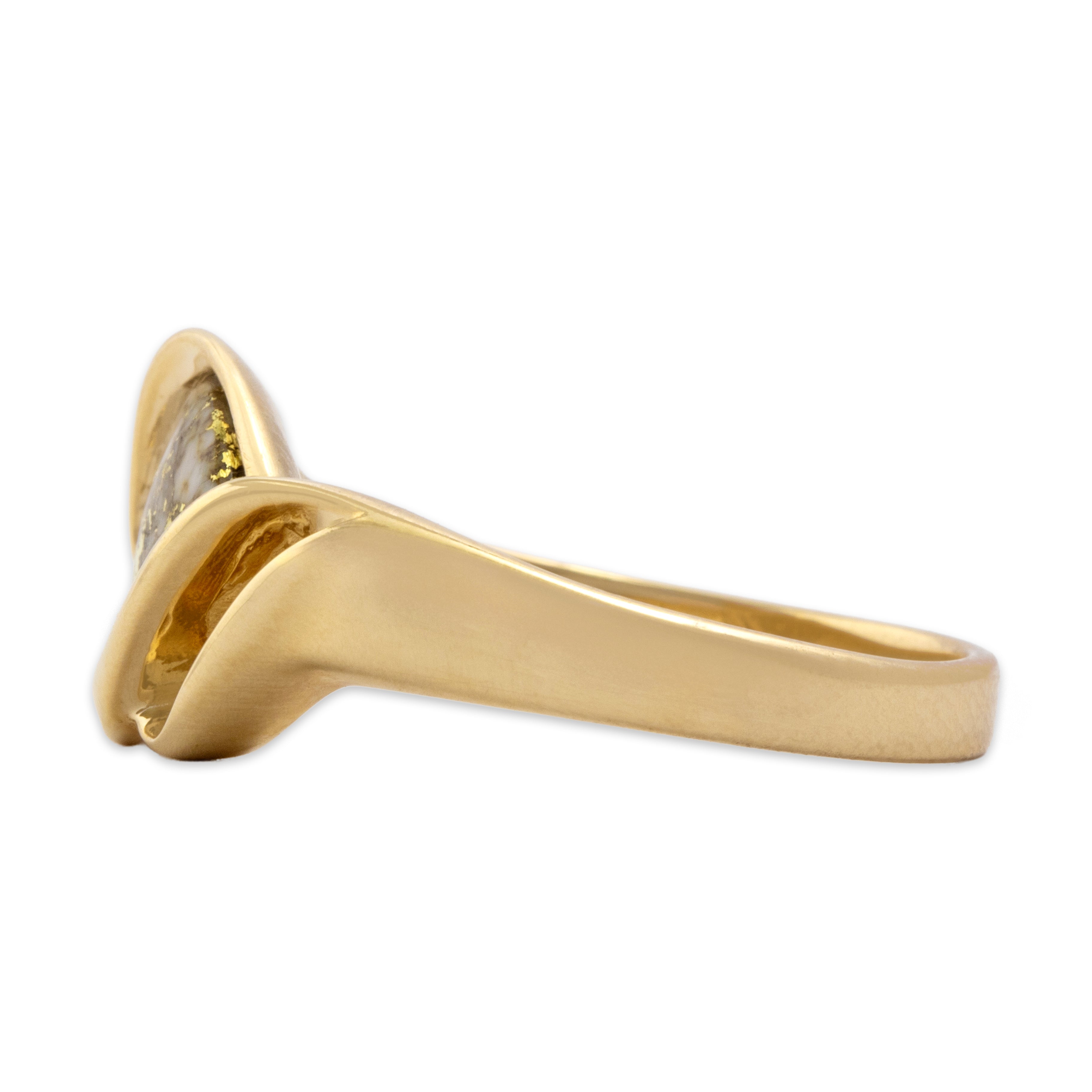 Vintage 14k Yellow Gold [Custom Carat] Artistic Freeform Cabochon Ring -Side view