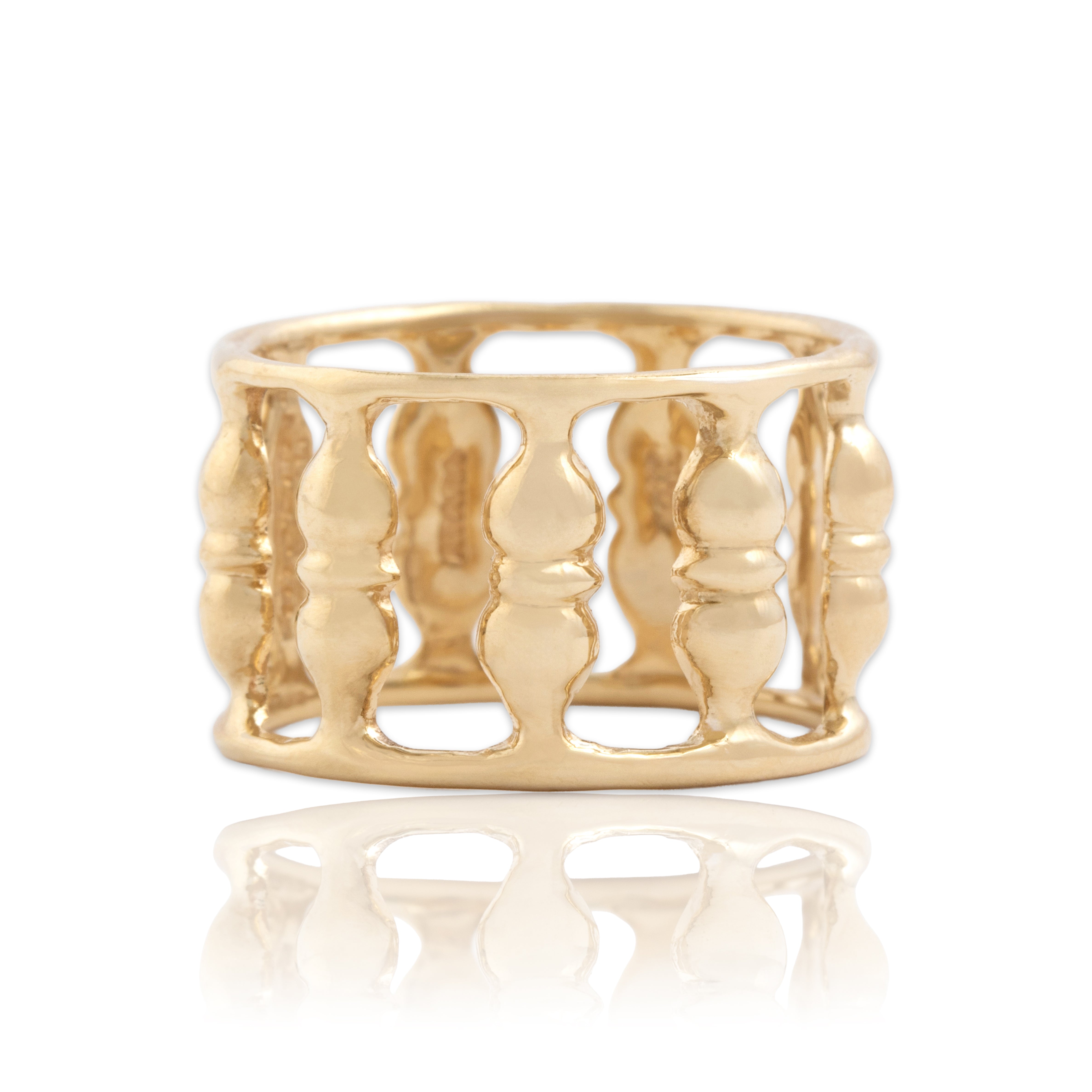 Vintage 14k Yellow Gold Wide Open Column Band Ring - Close-up view