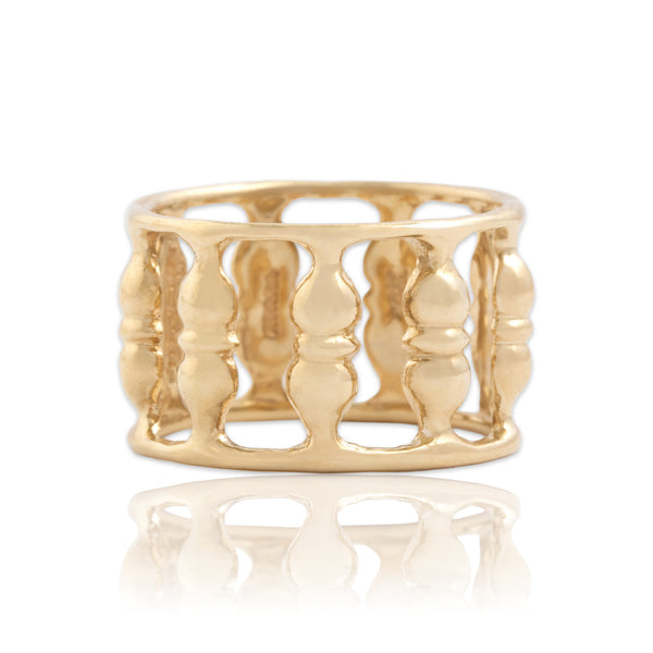 Vintage 14k Yellow Gold Wide Open Column Band Ring 6.75