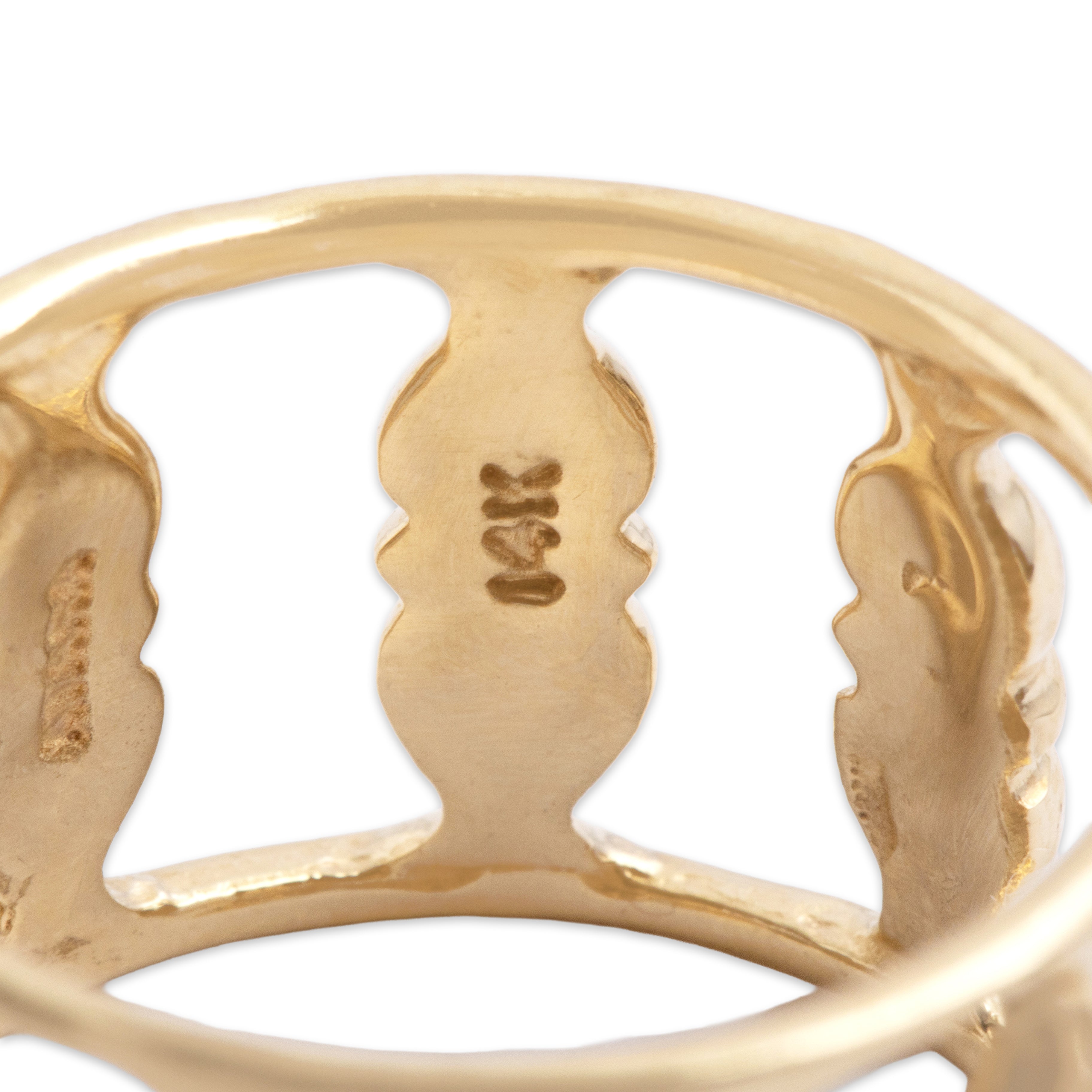 Vintage 14k Yellow Gold Wide Open Column Band Ring - Hallmark view