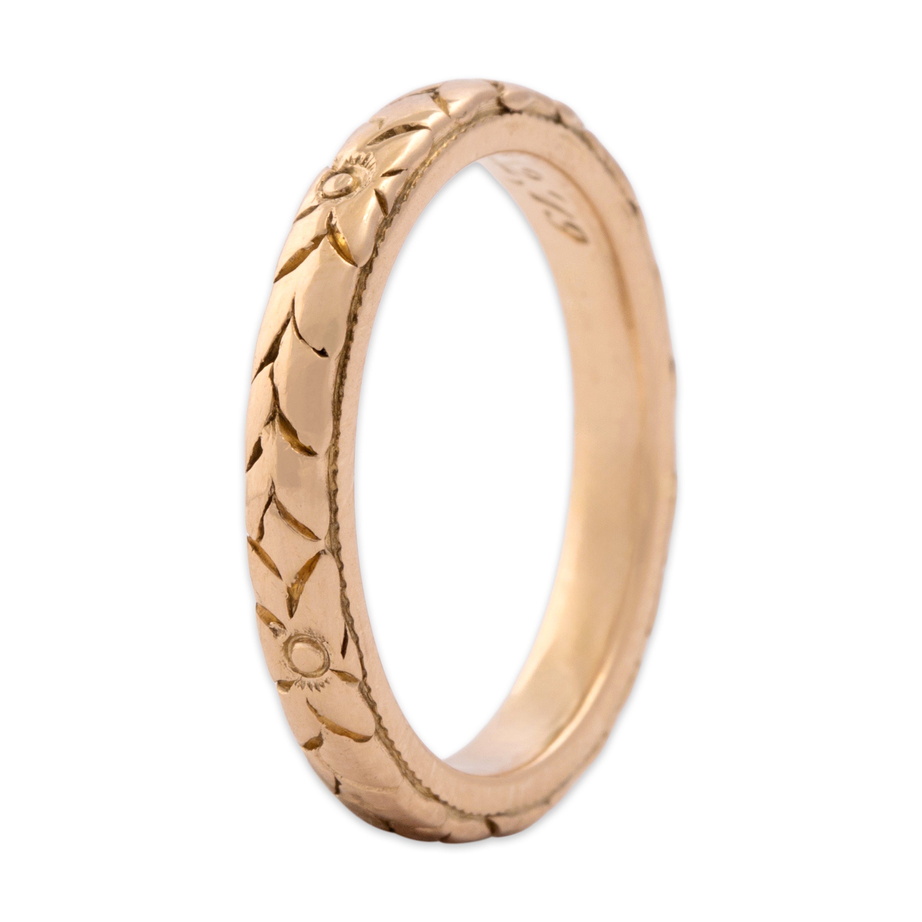 Antique 14k Rosy Yellow Gold Botanical Orange Blossom Band Ring - Overall view