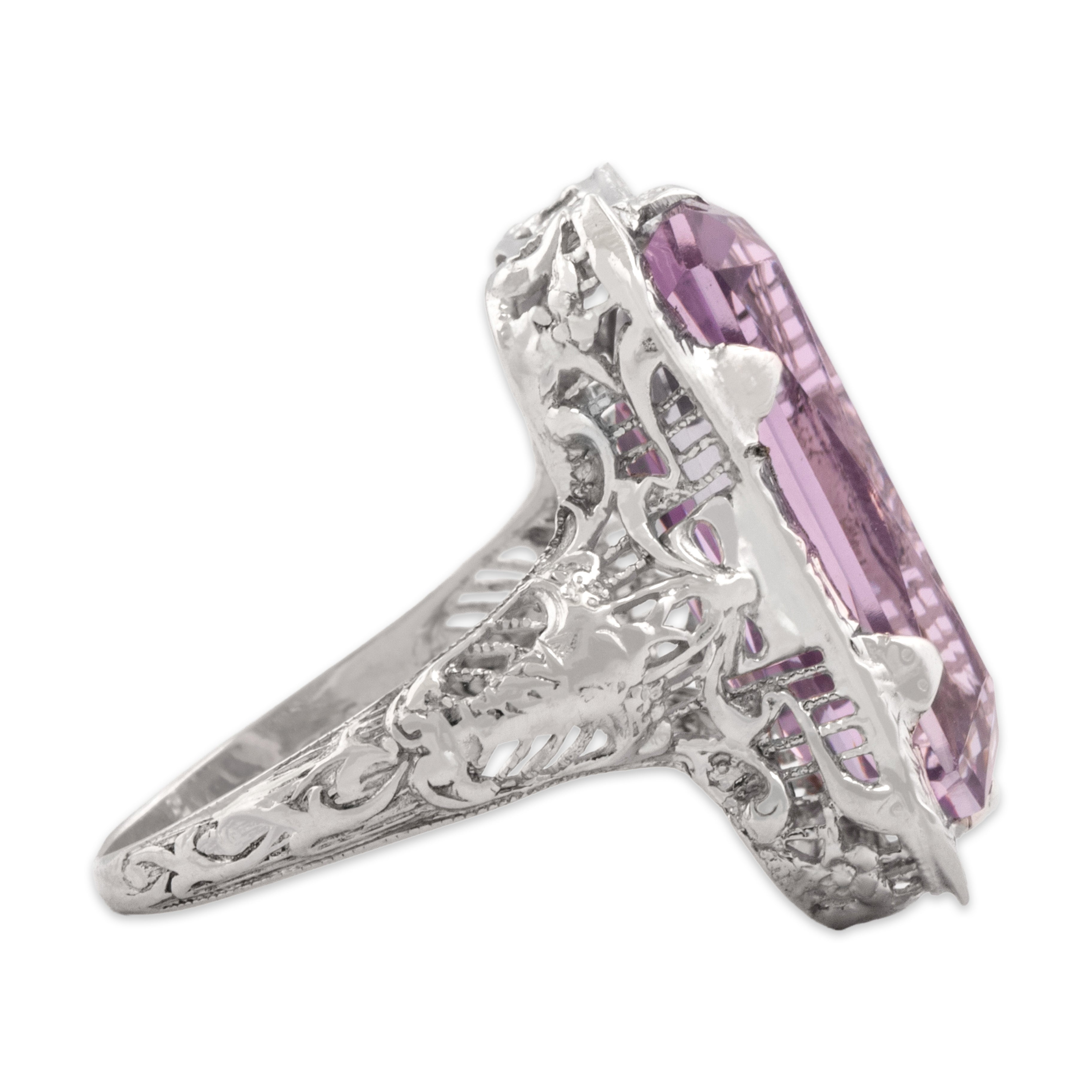 Antique Art Deco 14k White Gold 6.75ct Amethyst Openwork Ring 6.25