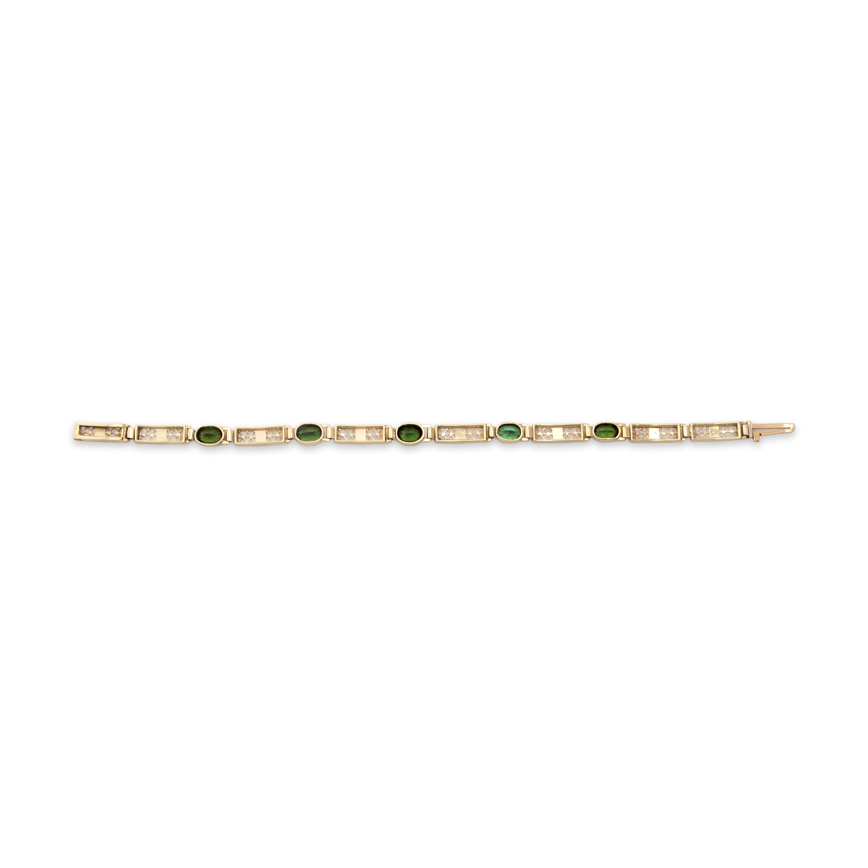 Vintage 14k Yellow Gold 4.0cttw Green Tourmaline Superb Floral Lattice Link Bracelet - Back view