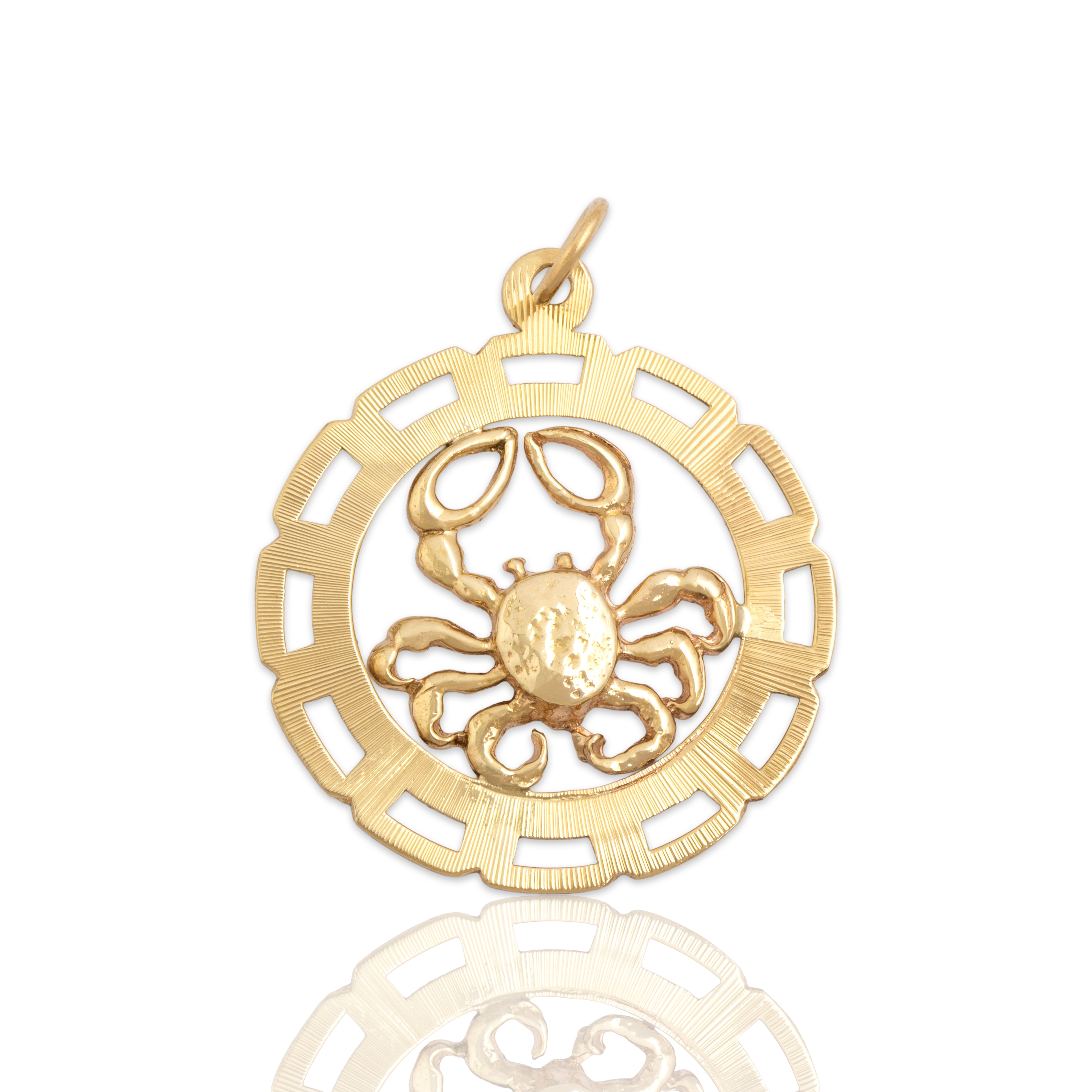 Vintage Large 14k Yellow Gold Cancer Zodiac Crab Medallion Charm / Pendant