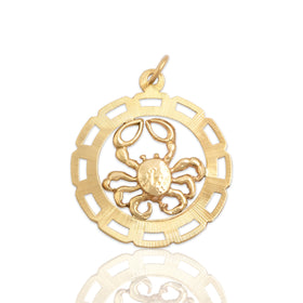 Vintage Large 14k Yellow Gold Cancer Zodiac Crab Medallion Charm / Pendant