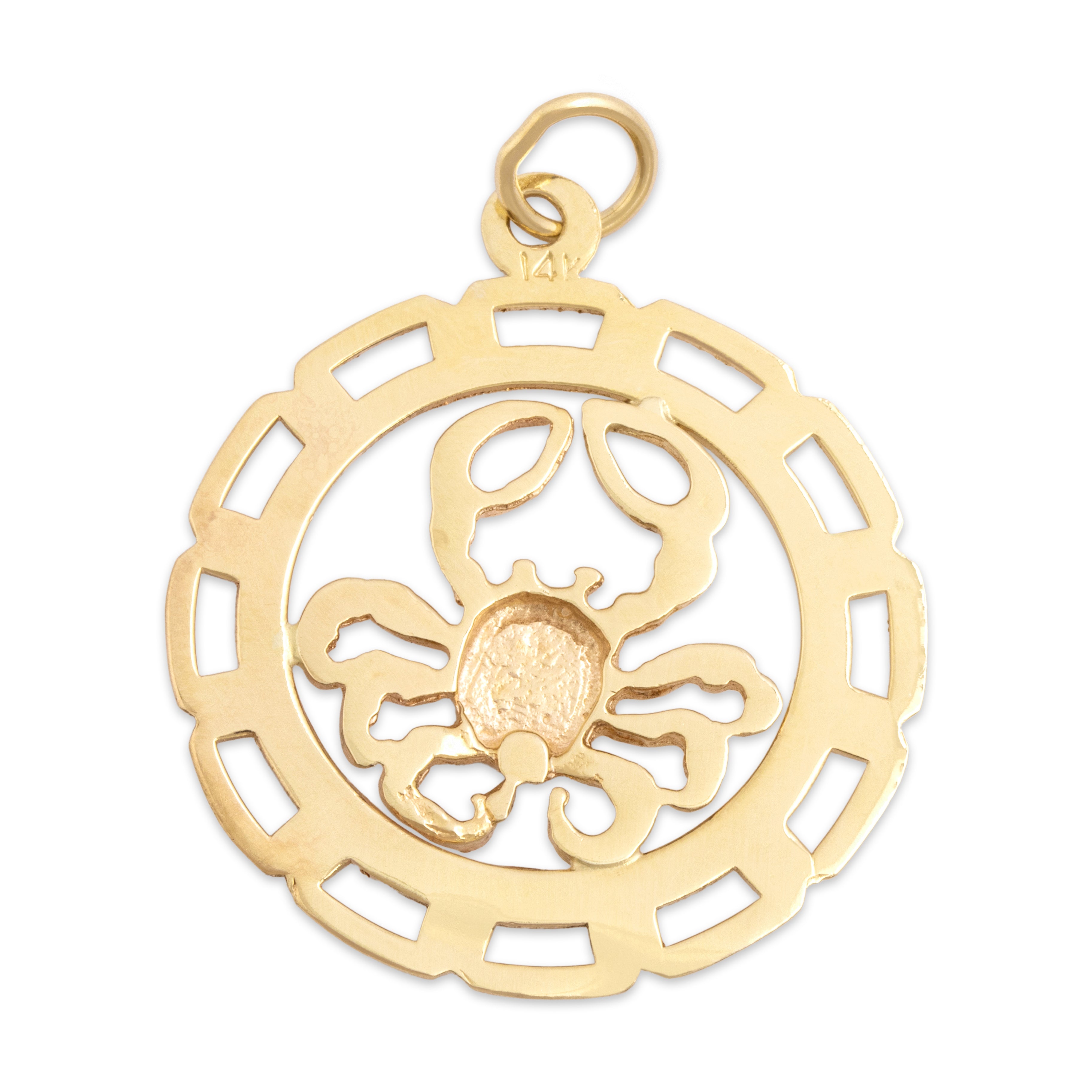 Vintage Large 14k Yellow Gold Cancer Zodiac Crab Medallion Charm / Pendant